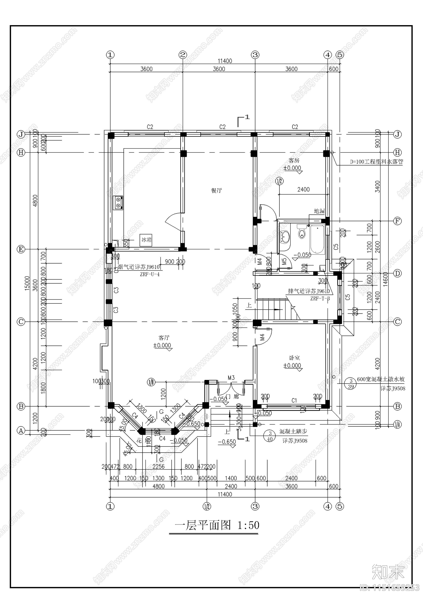 豪华别墅建筑cad施工图下载【ID:1151659253】