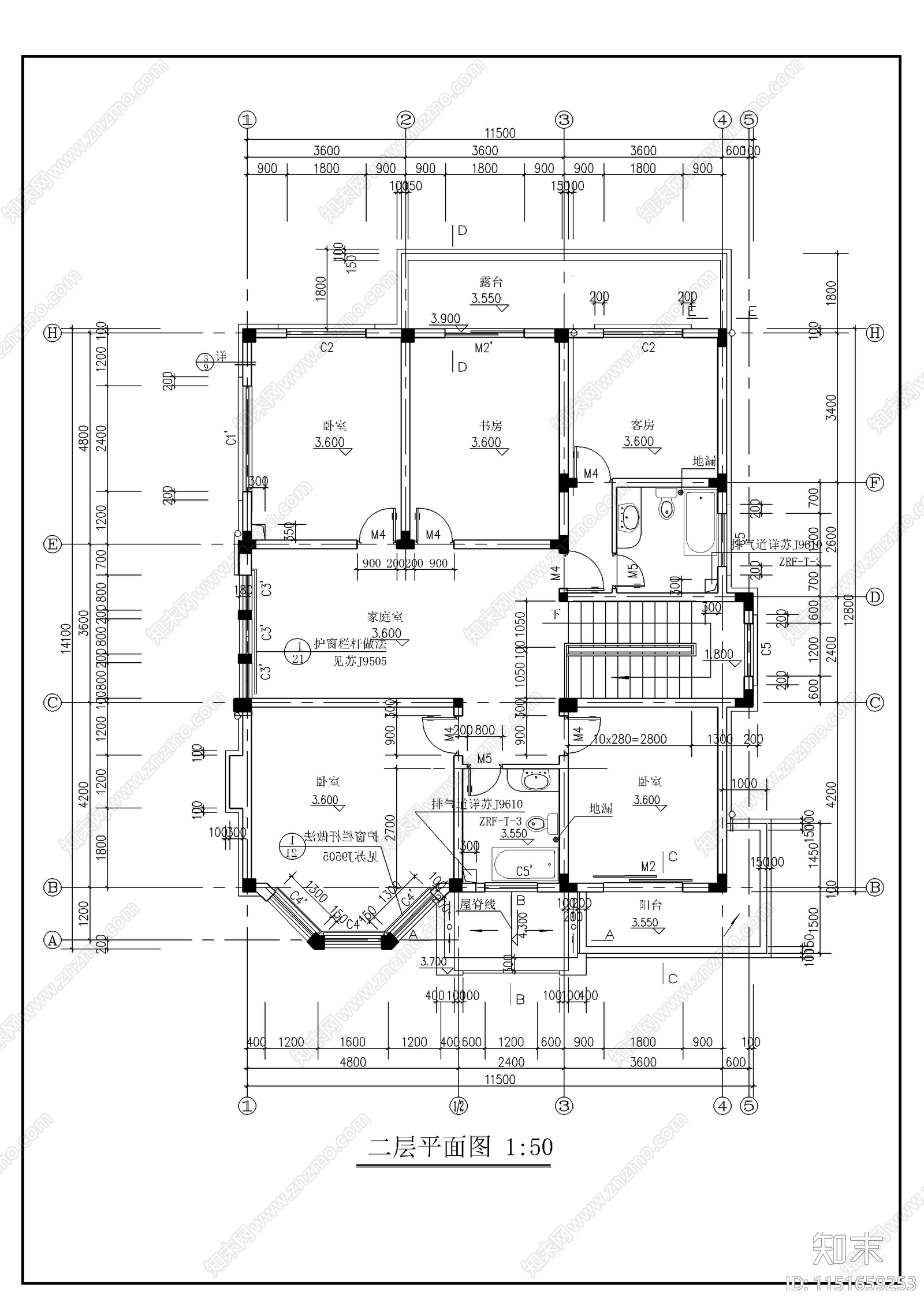 豪华别墅建筑cad施工图下载【ID:1151659253】