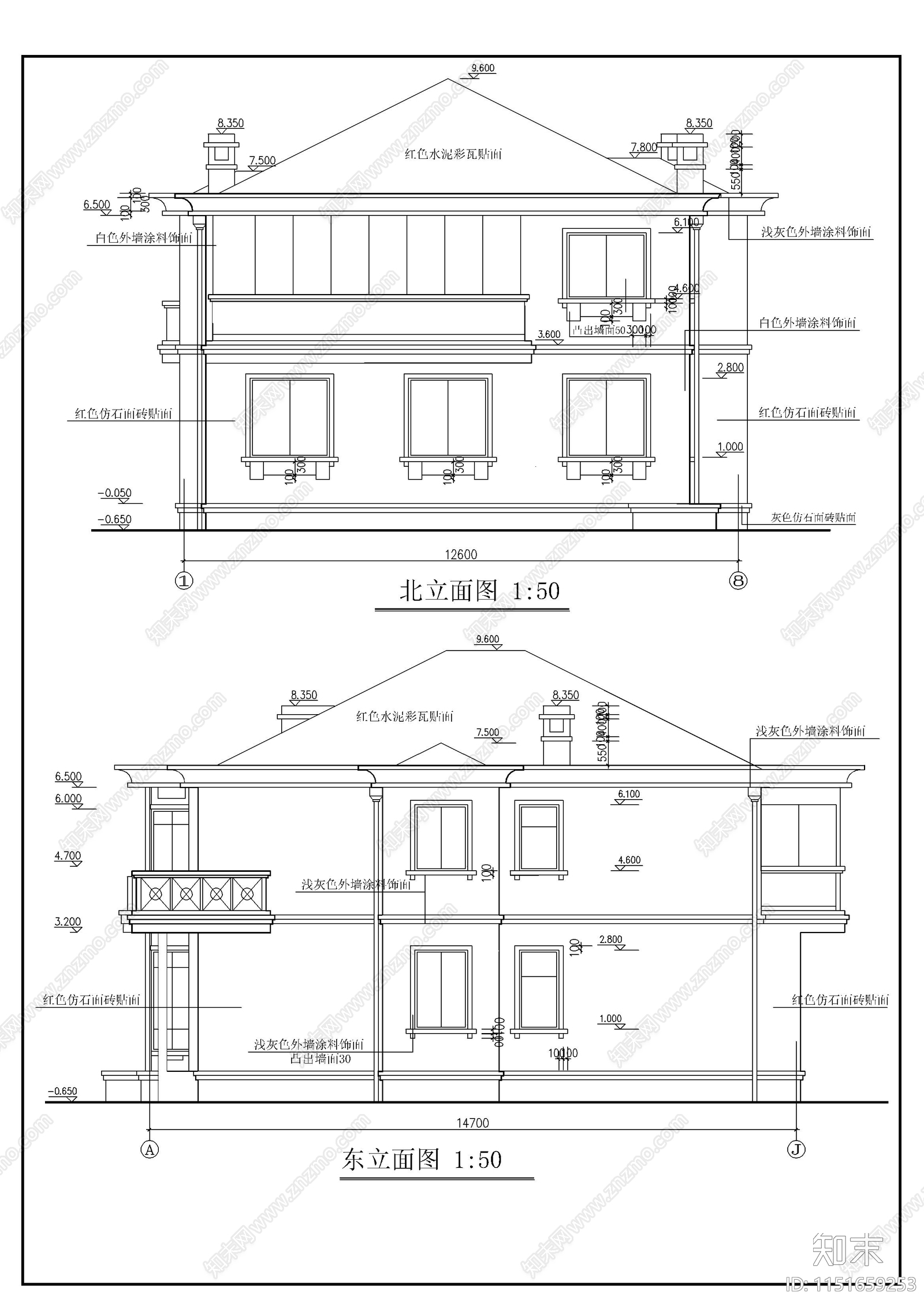 豪华别墅建筑cad施工图下载【ID:1151659253】