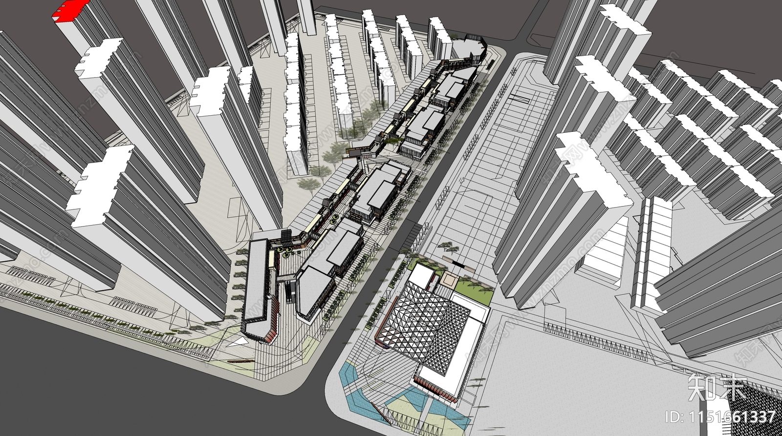 美式商业街区SU模型下载【ID:1151661337】