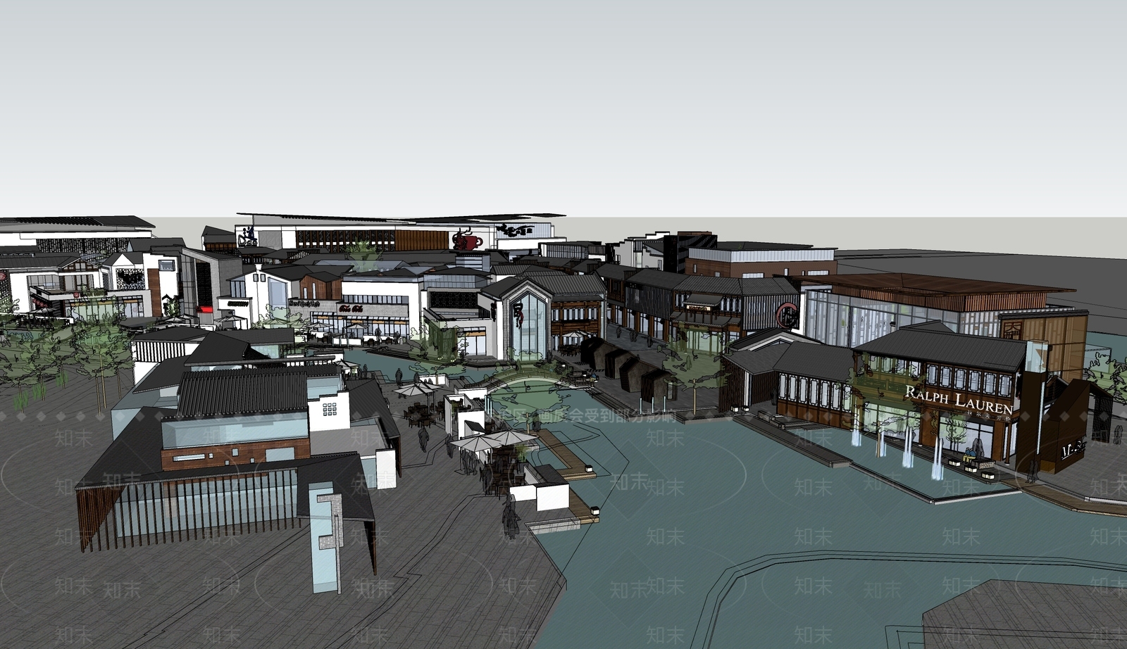 滨水中式风情商业街区SU模型下载【ID:1151662873】