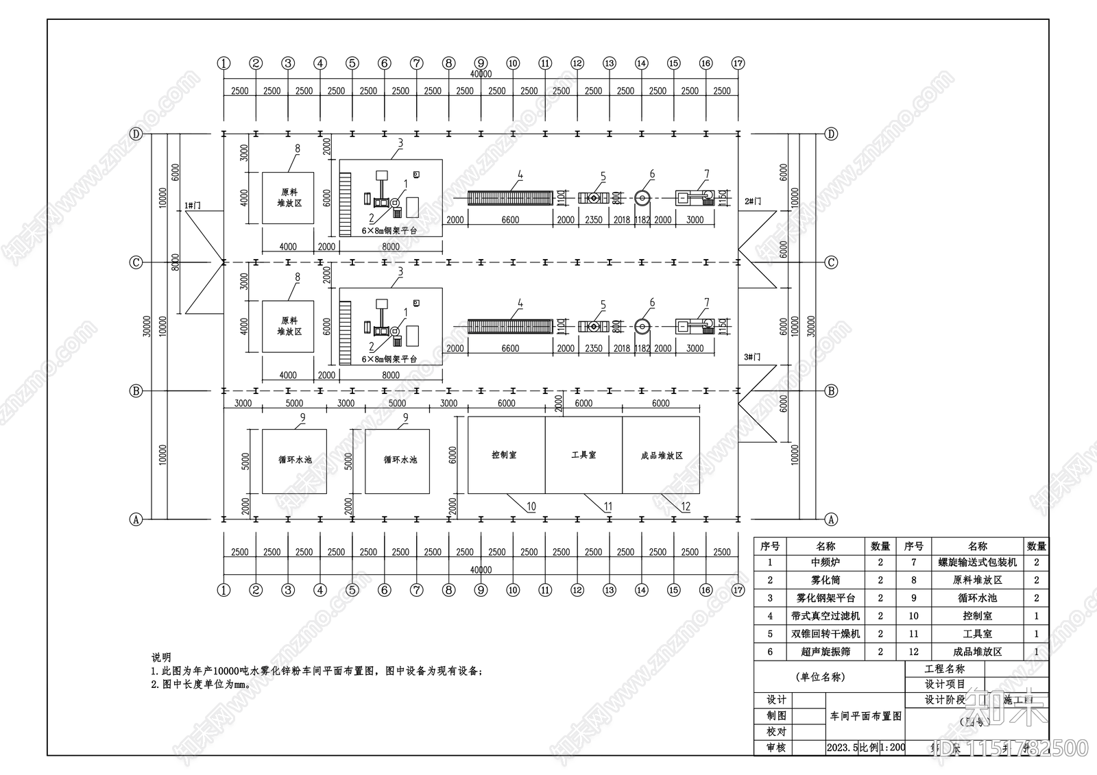 年产10000吨水雾化锌粉车间平面布置图cad施工图下载【ID:1151782500】