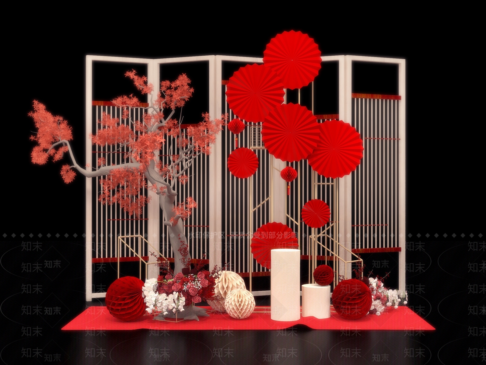 新中式美陈3D模型渲染效果图