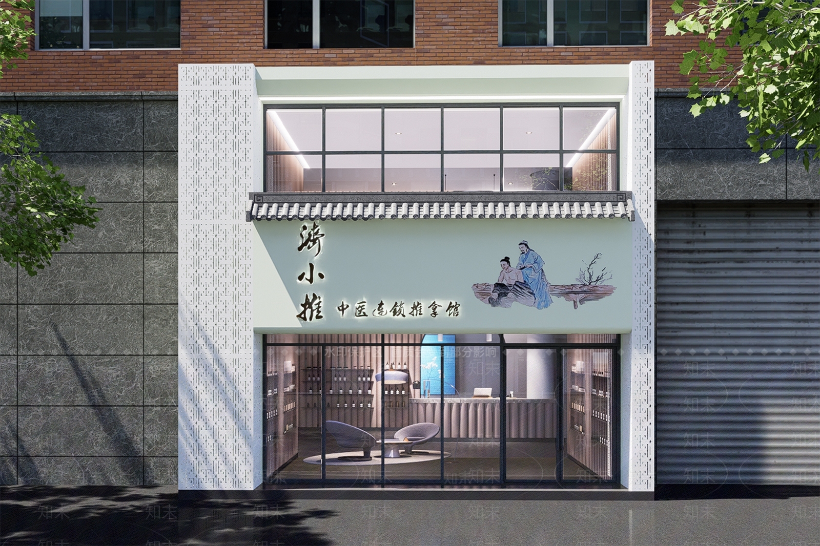 中式风格推拿店门头SU模型下载【ID:1151667837】