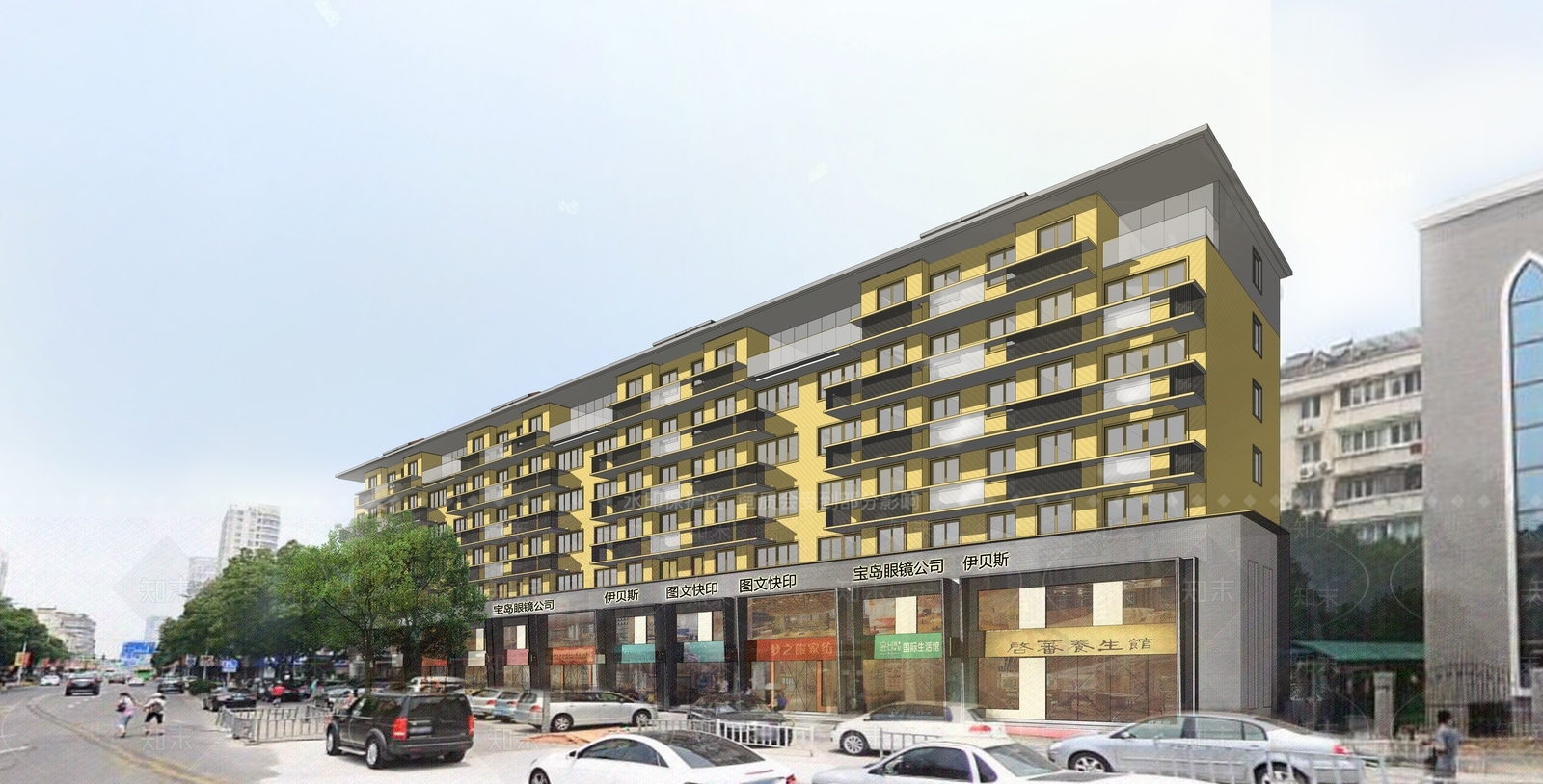 现代沿街住宅商业街SU模型下载【ID:1151668056】