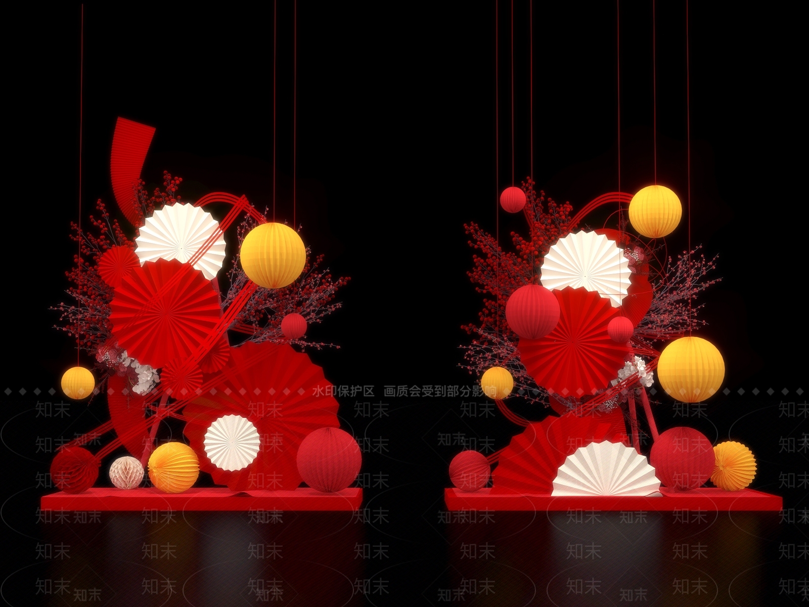 现代新年美陈装饰3D模型下载【ID:1151668744】