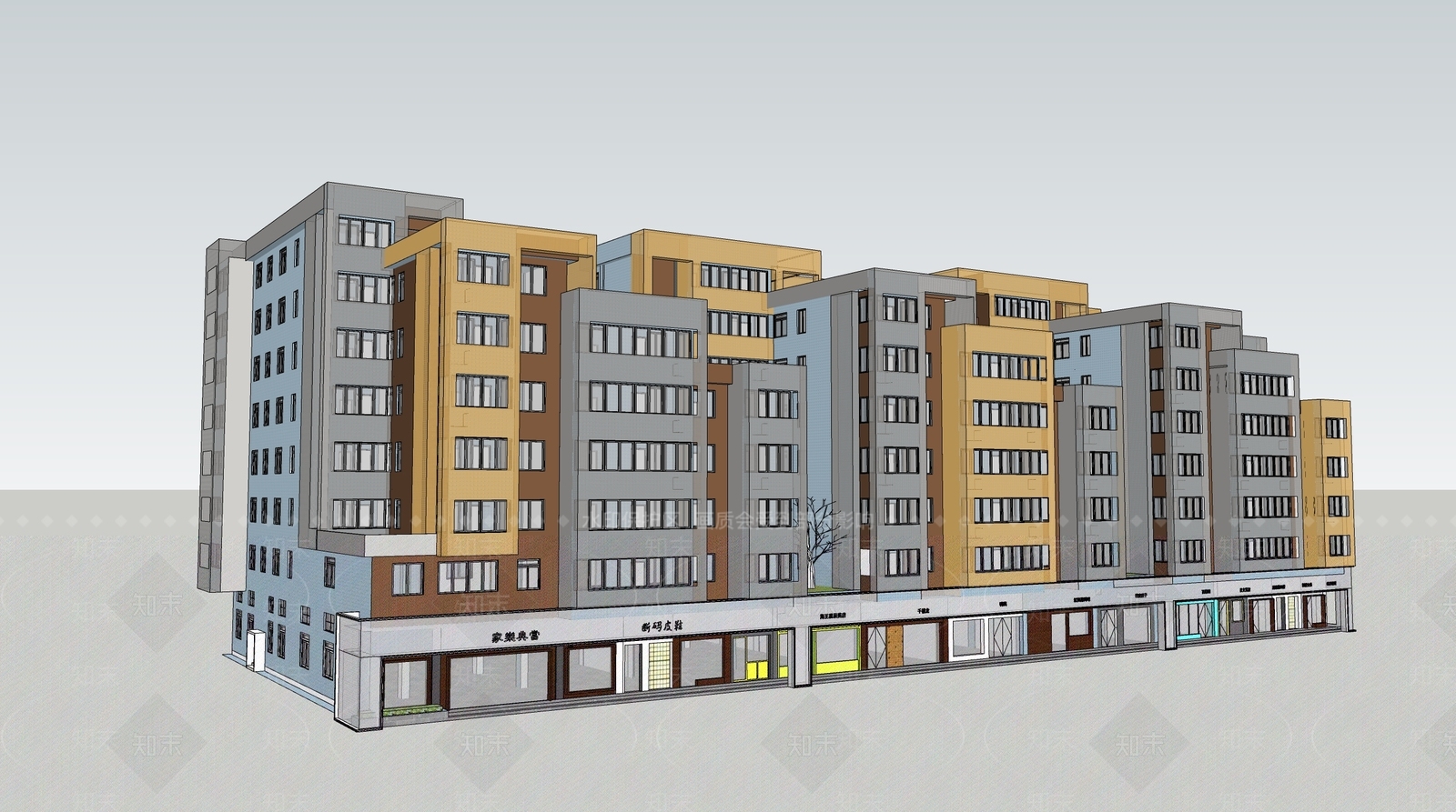 现代沿街住宅底商改造SU模型下载【ID:1151668814】