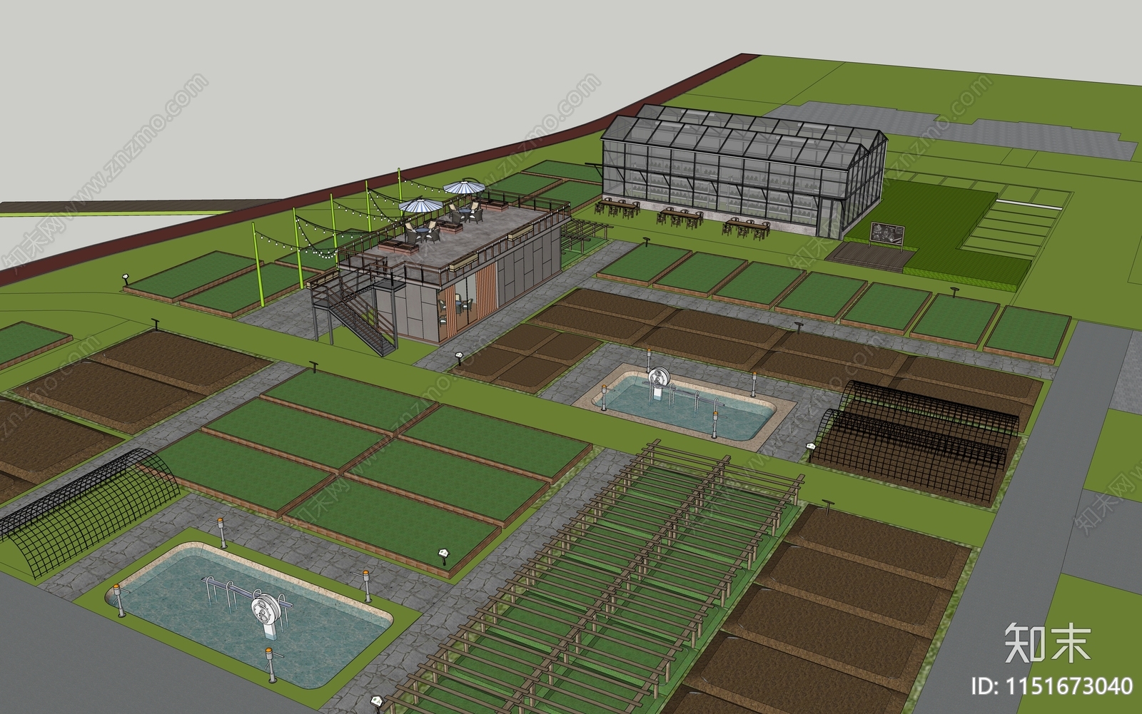 现代美丽乡村农场规划SU模型下载【ID:1151673040】
