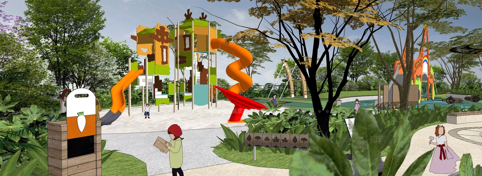 现代儿童游乐区器械SU模型下载【ID:1151673427】