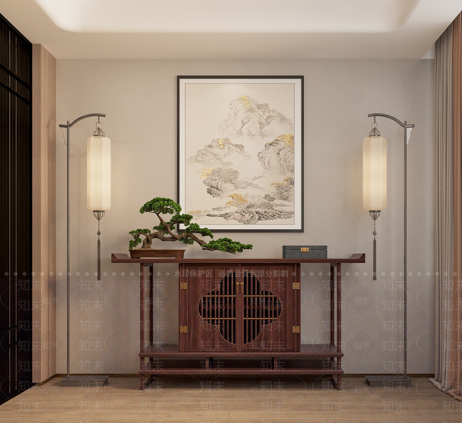 新中式玄关柜3D模型下载【ID:1151676504】