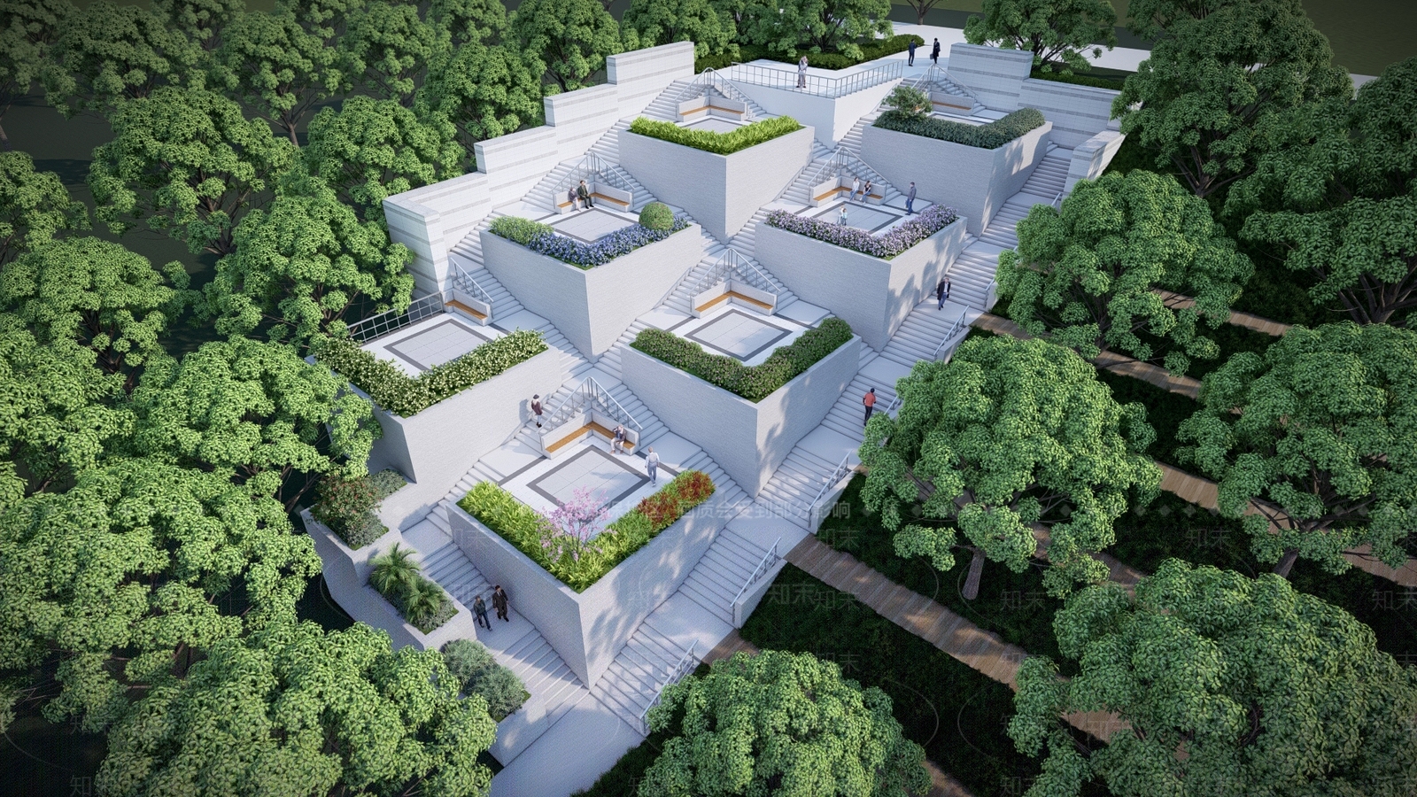 现代公园台阶景观SU模型下载【ID:1151676912】
