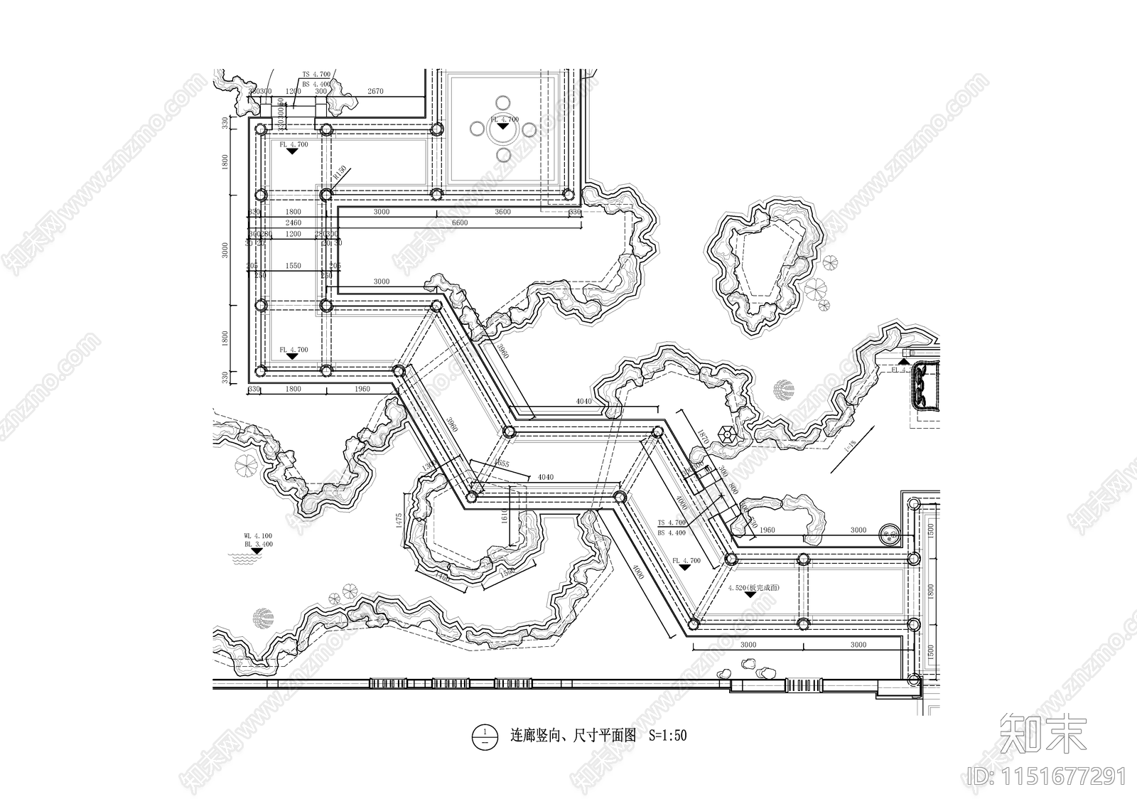 中式连廊cad施工图下载【ID:1151677291】