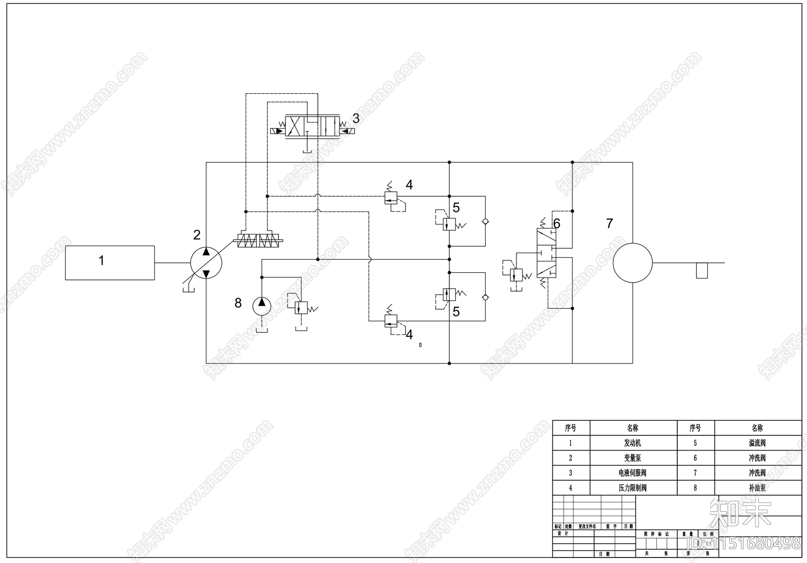 行驶液压系统cad施工图下载【ID:1151680498】