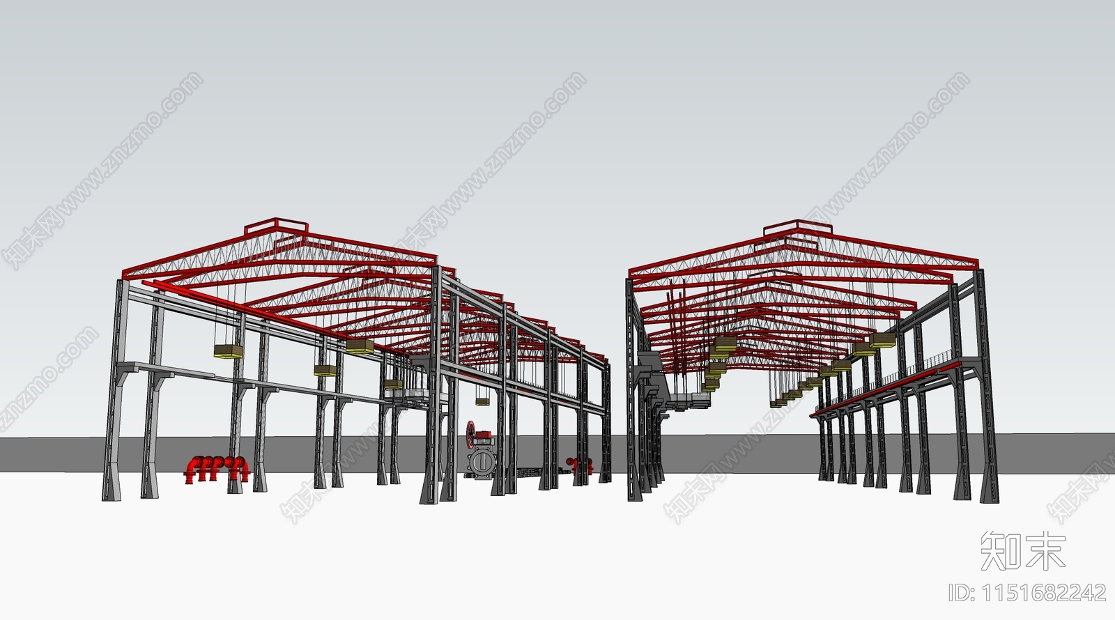 现代钢结构厂房SU模型下载【ID:1151682242】