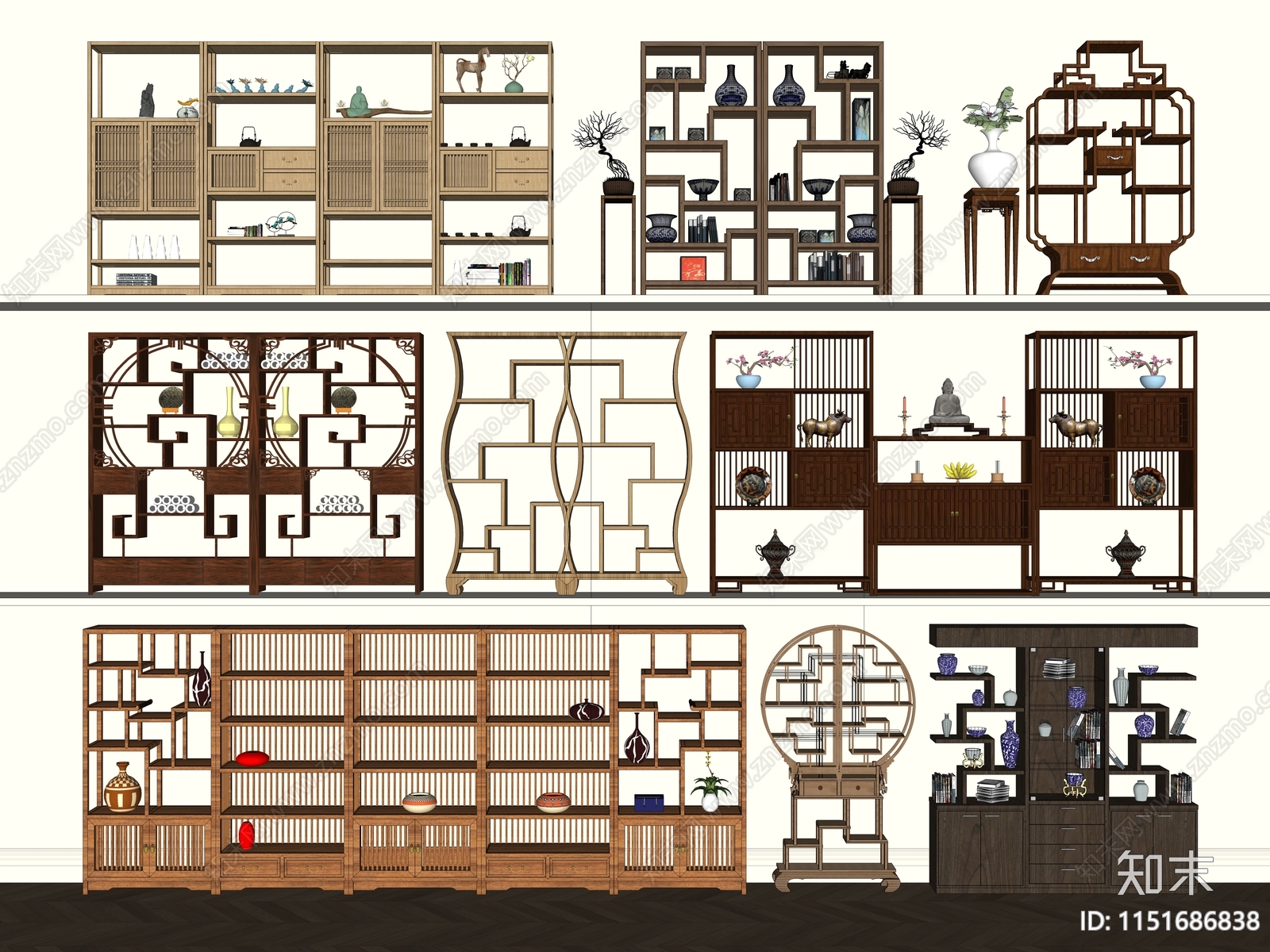 新中式博古架SU模型下载【ID:1151686838】