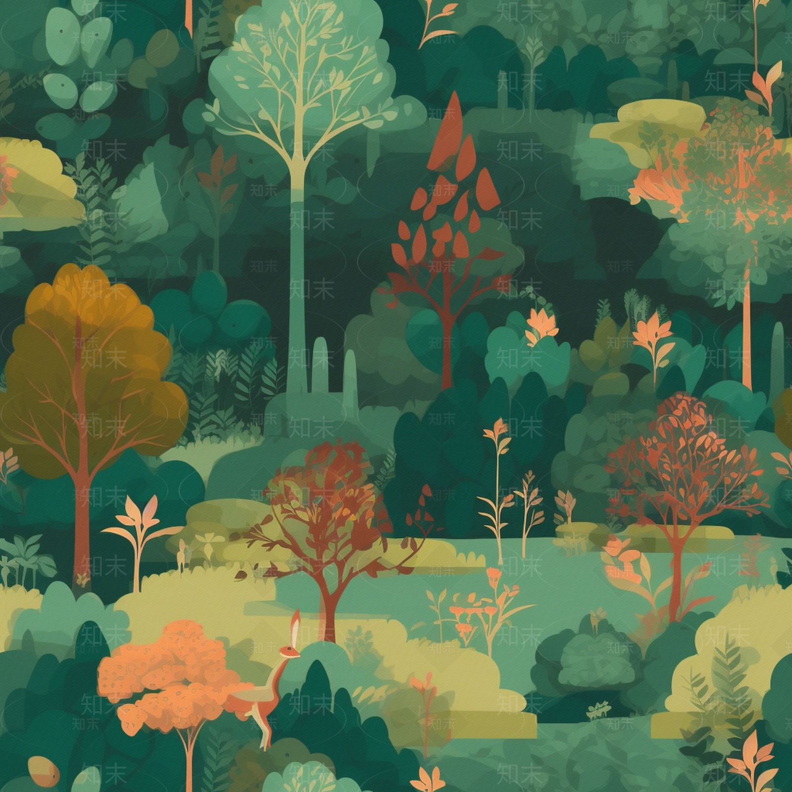无缝森林植物壁画贴图下载【ID:1151691418】