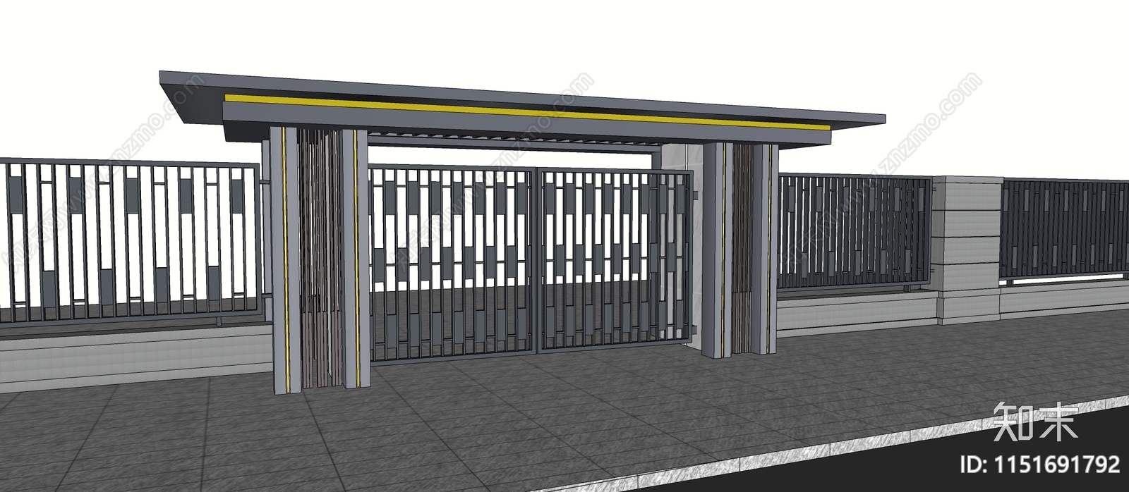 现代小区次入口大门SU模型下载【ID:1151691792】