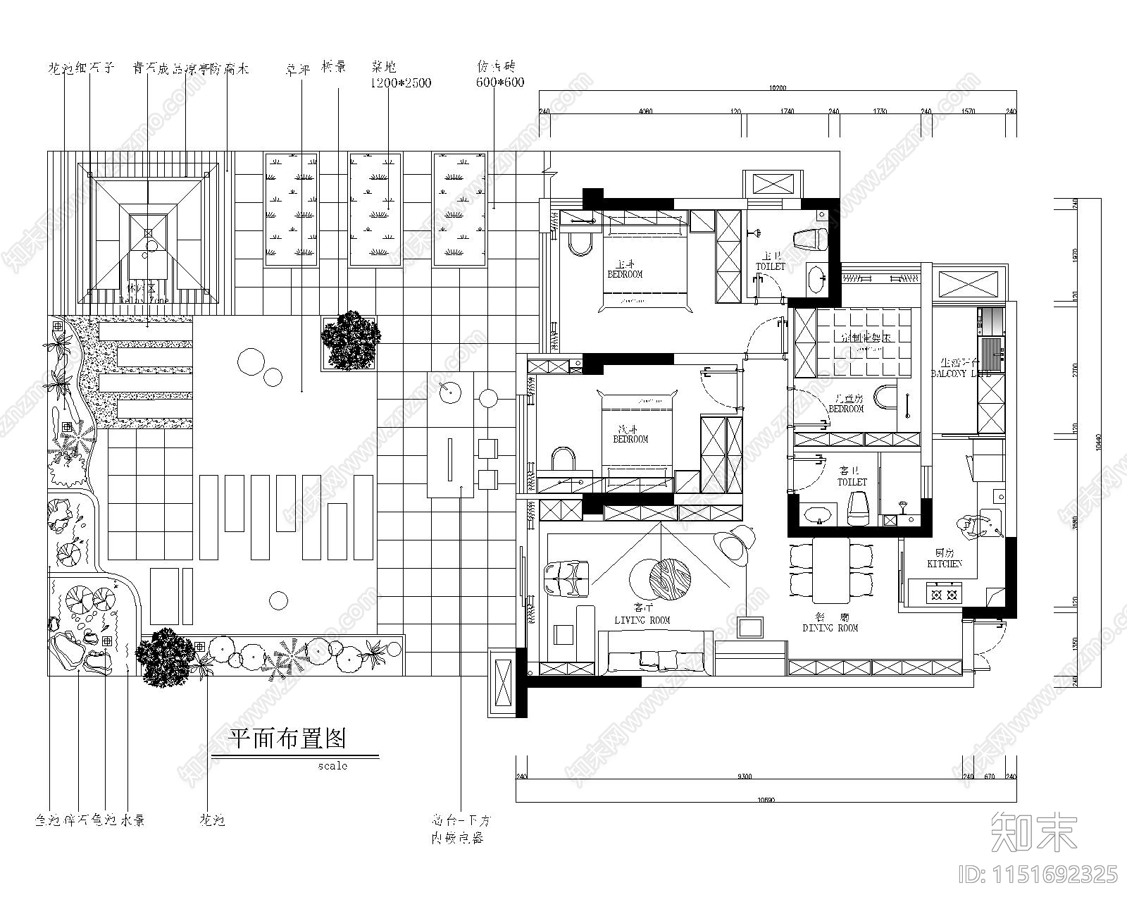 100m²家装庭院住宅平面图cad施工图下载【ID:1151692325】