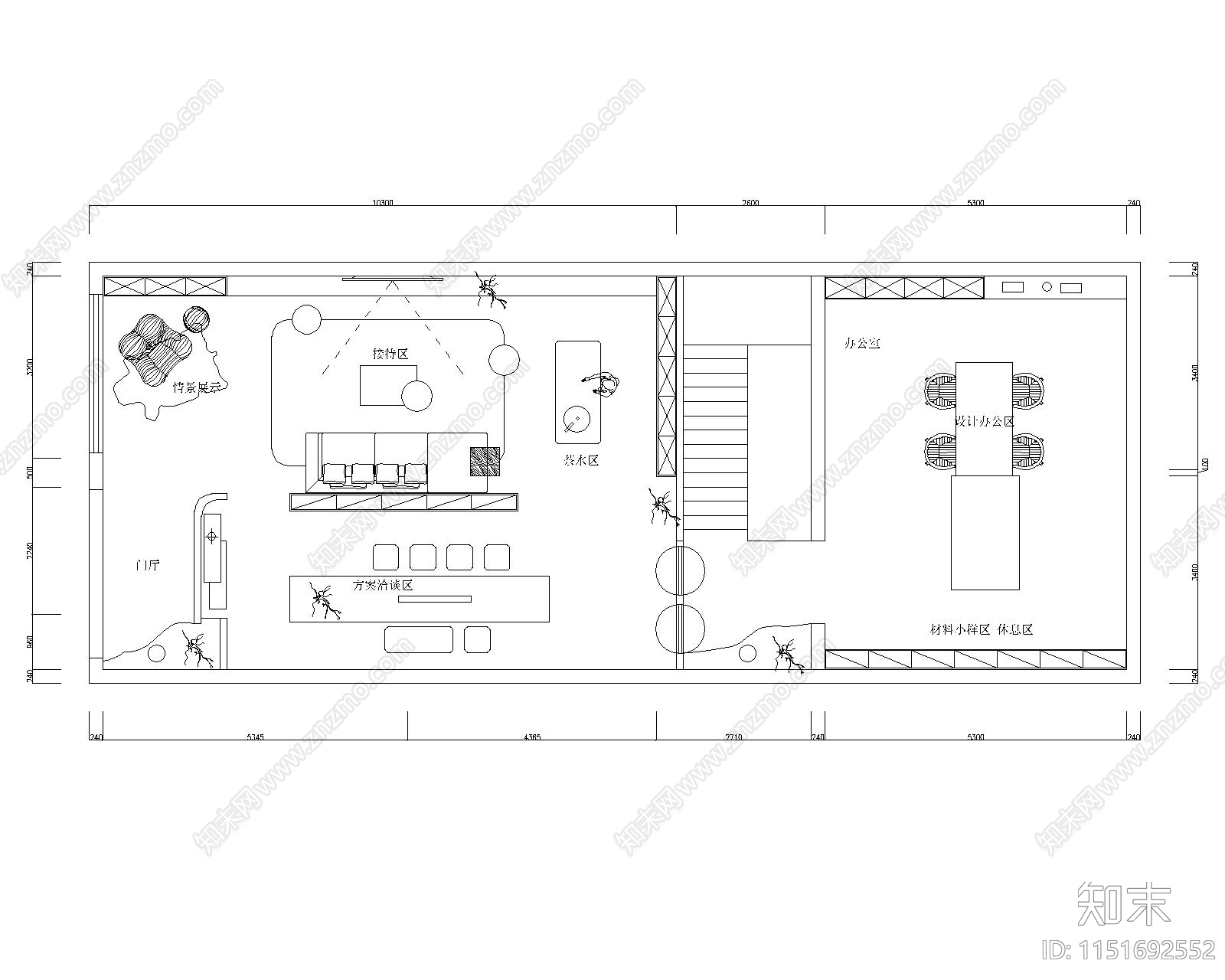 150m²设计工作室平面图cad施工图下载【ID:1151692552】