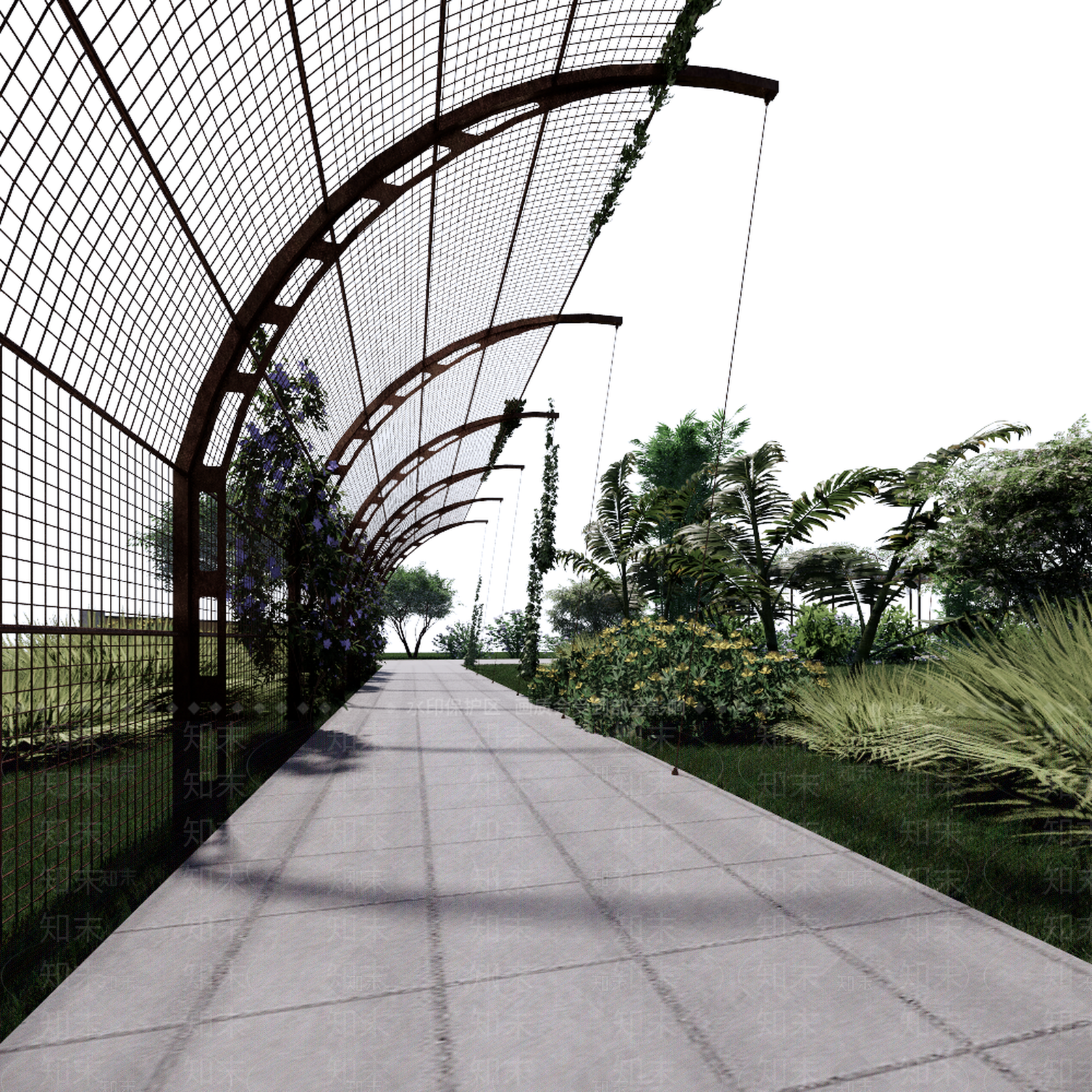 现代复古景观庭院花架SU模型下载【ID:1151692996】