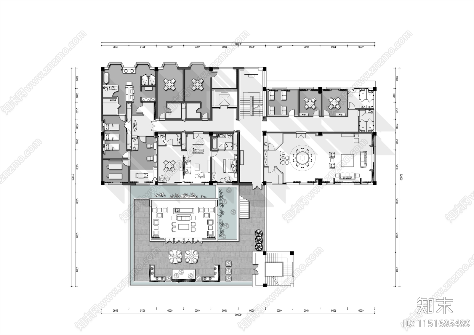 1000㎡休闲会所平面图cad施工图下载【ID:1151695489】