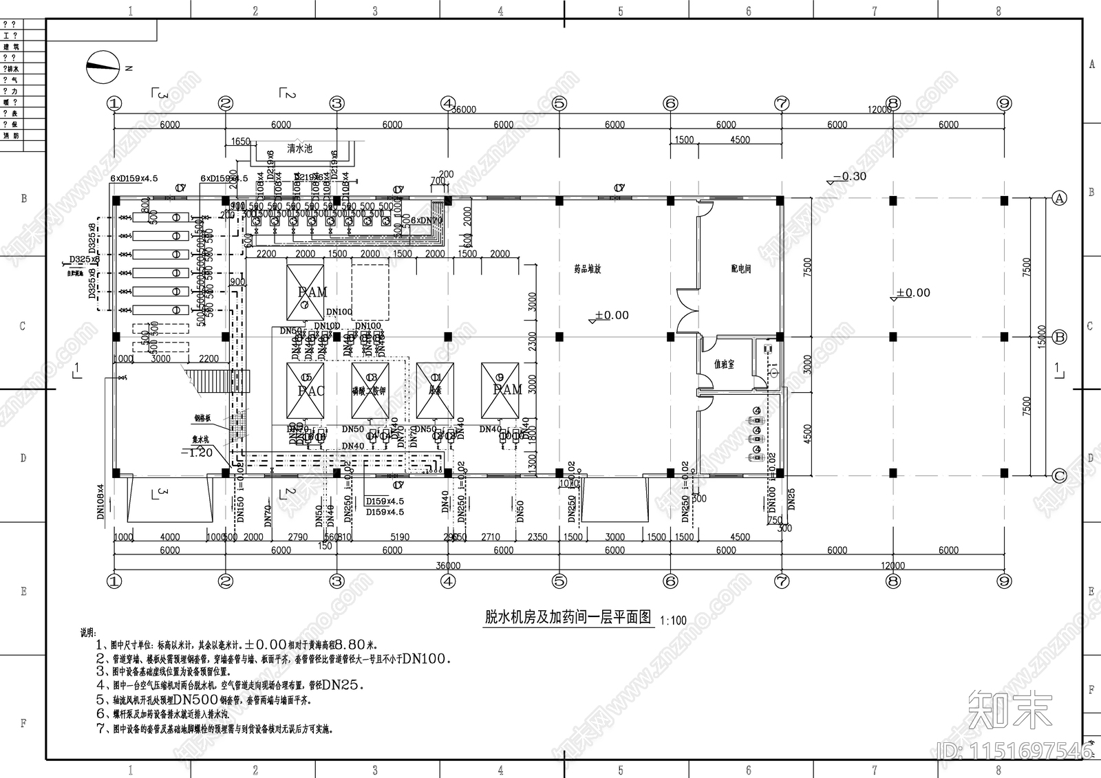 工程脱水机房及贮泥池水图cad施工图下载【ID:1151697546】