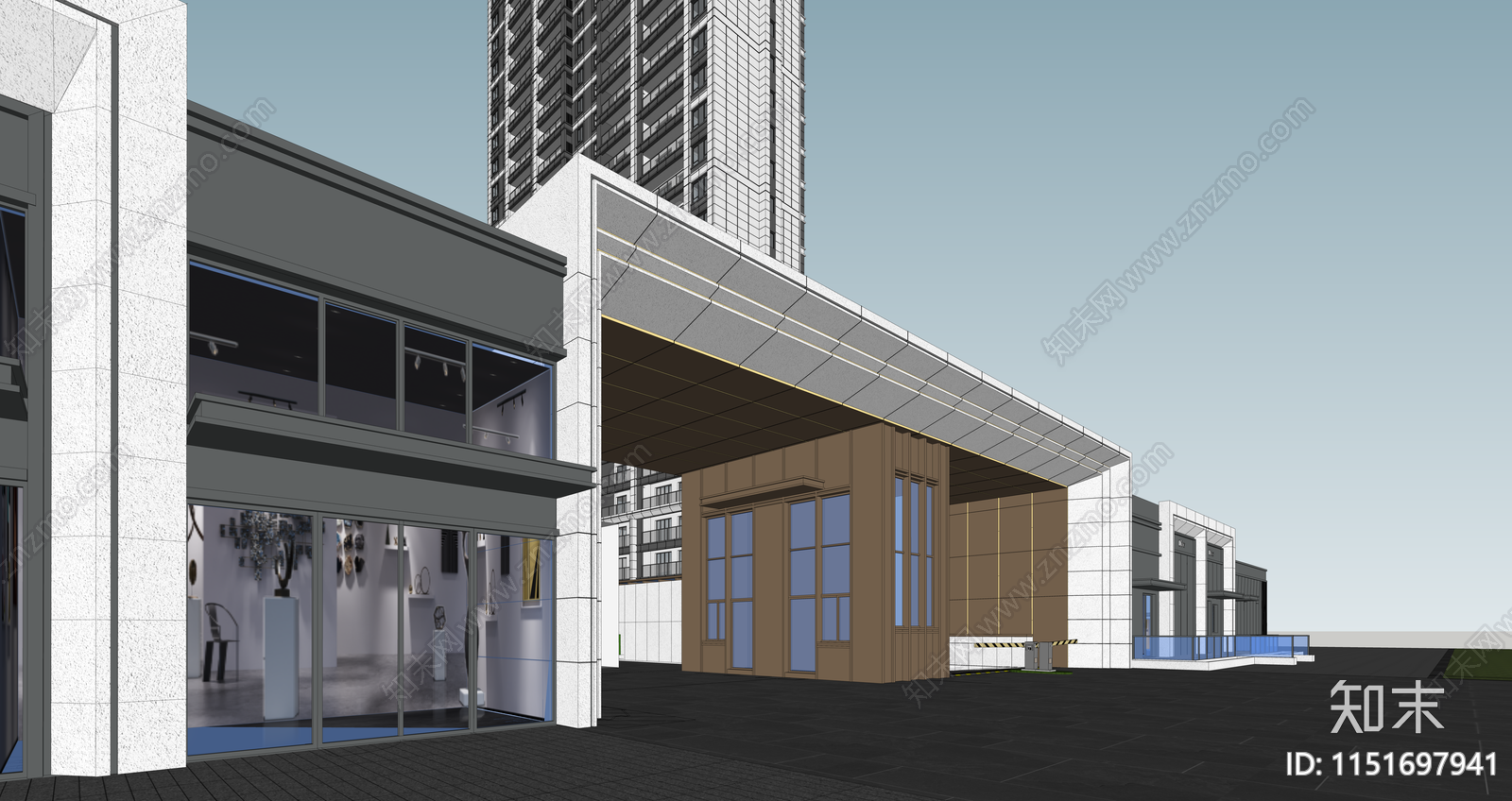 现代小区入口大门SU模型下载【ID:1151697941】