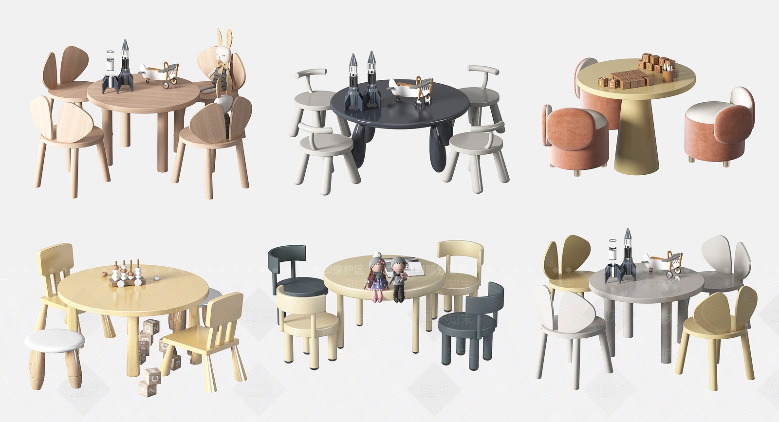 现代儿童桌椅组合3D模型下载【ID:1151700763】