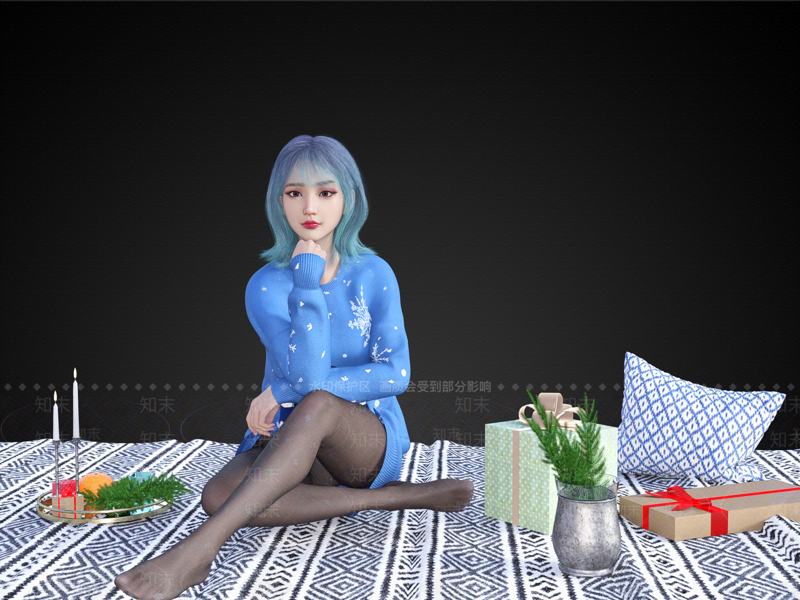 圣诞主题坐姿美女SU模型下载【ID:1151701008】