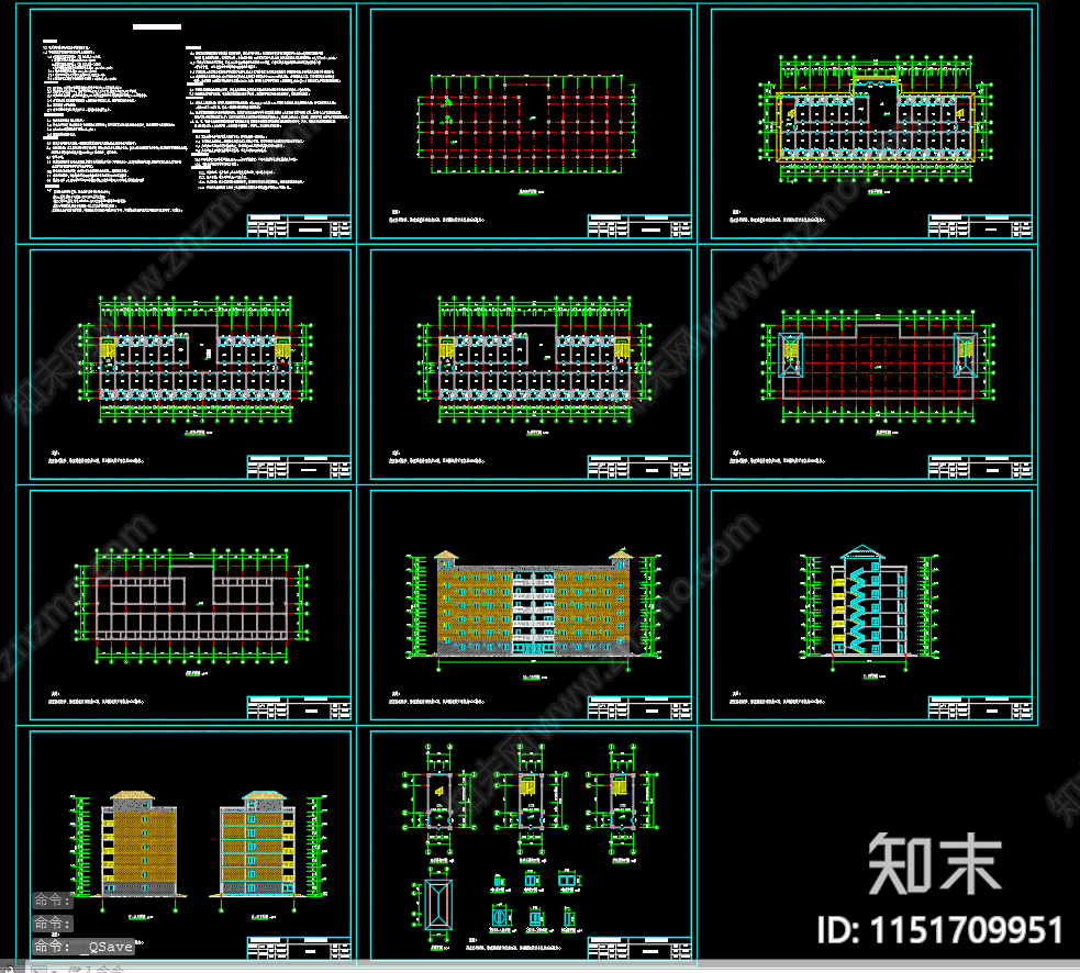 宿舍楼cad施工图下载【ID:1151709951】