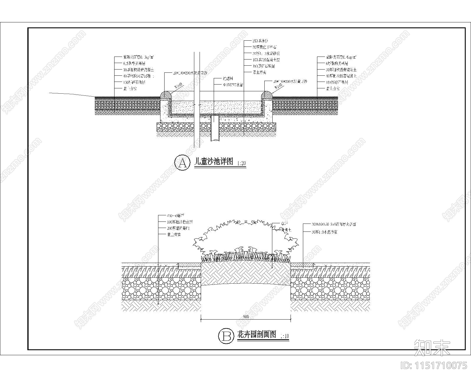 儿童沙池大样图施工图下载【ID:1151710075】