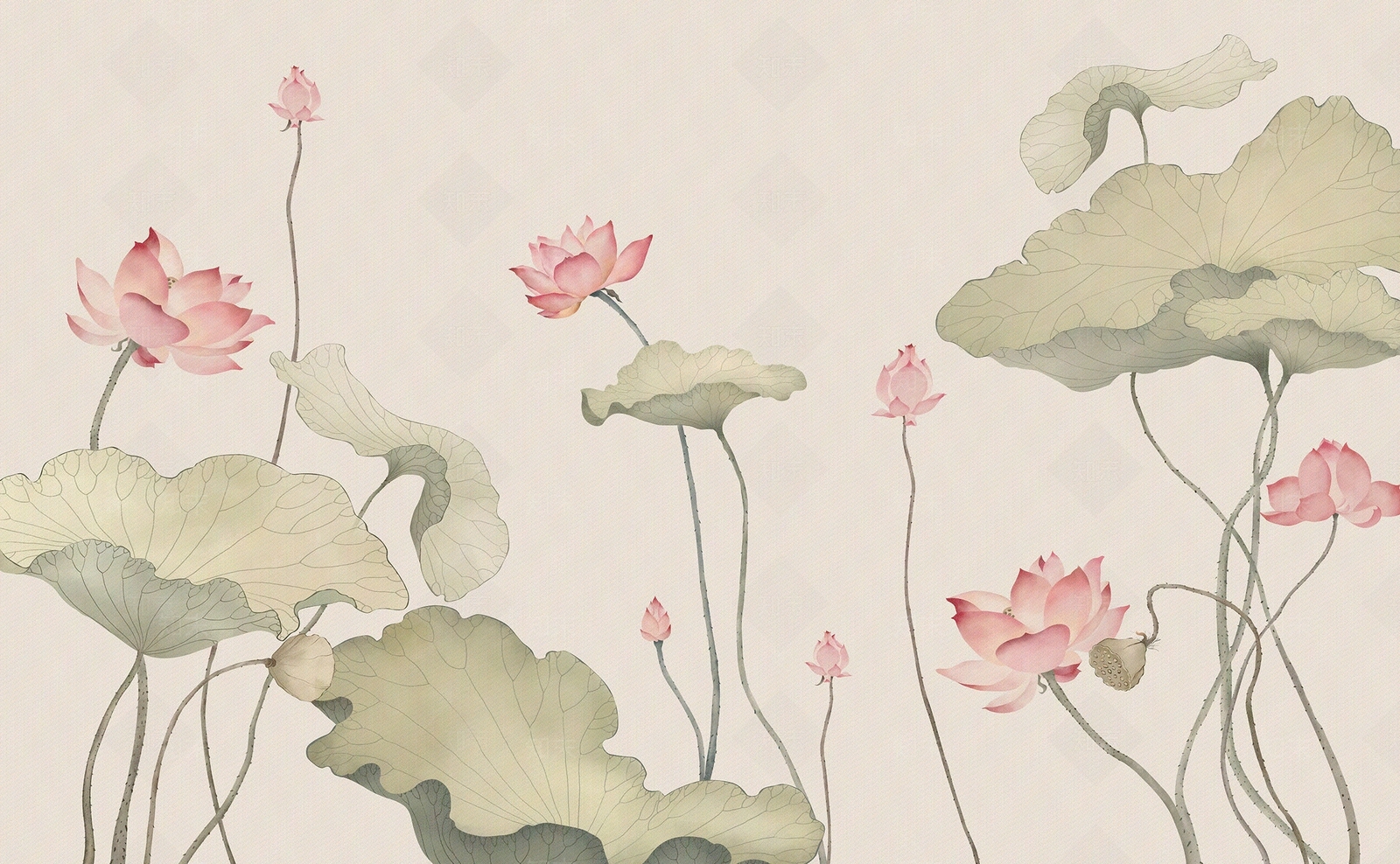 中式荷花壁画贴图下载【ID:1151713689】_【知末网贴图库】