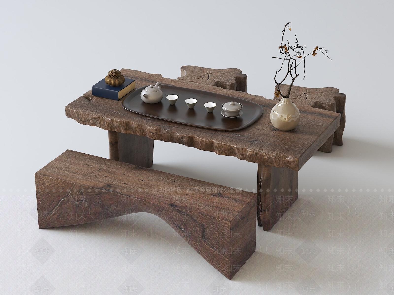新中式木头茶桌椅组合3D模型下载【ID:1151714992】