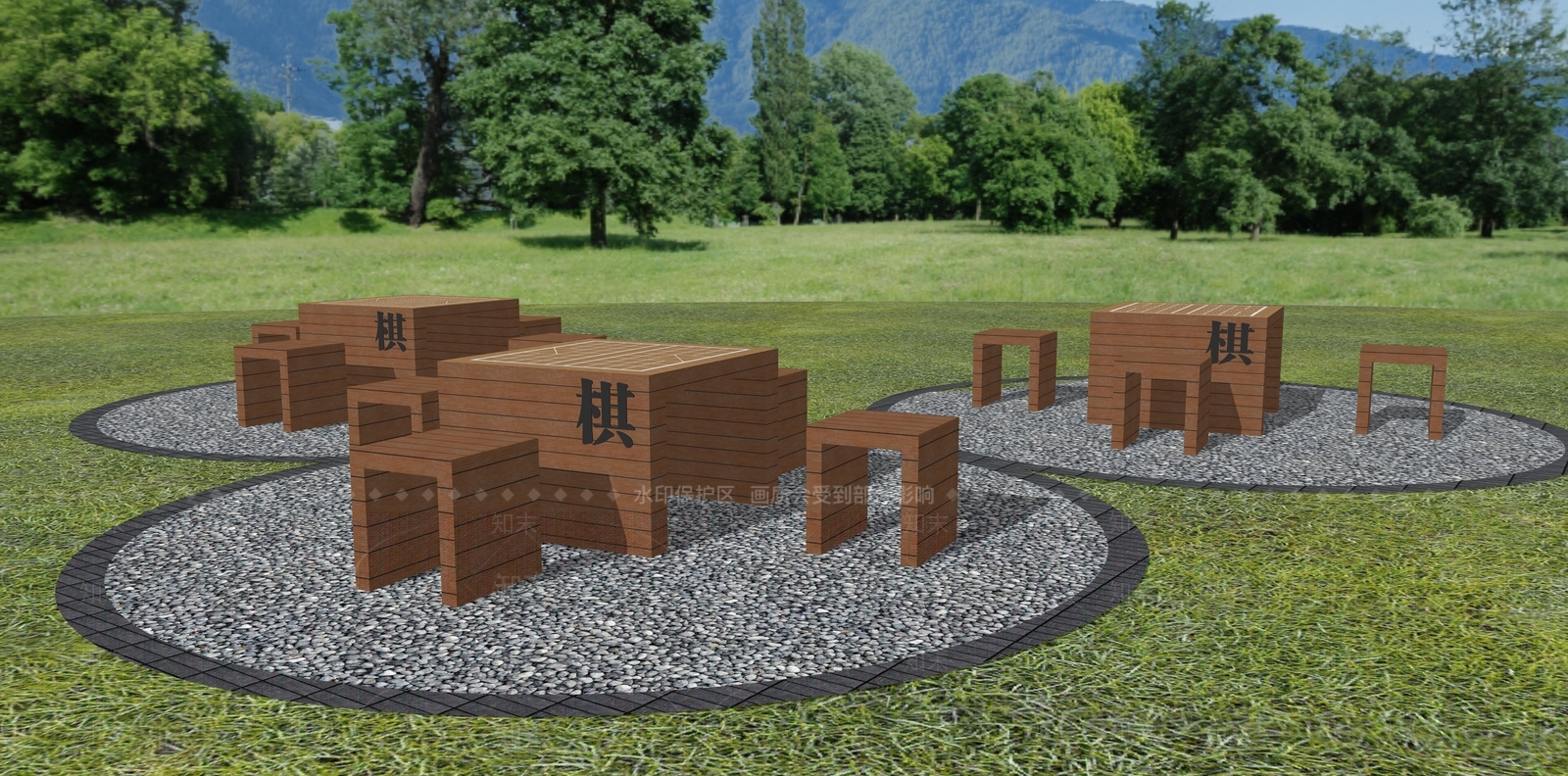 现代乡村广场象棋成品桌凳SU模型下载【ID:1151716566】