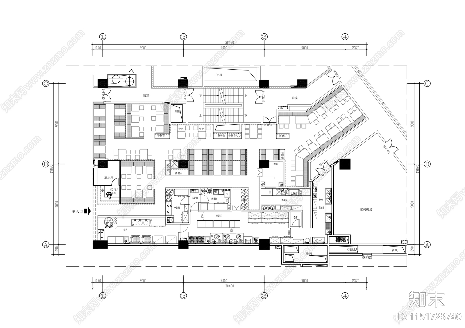 400㎡港式茶餐厅平面布局图施工图下载【ID:1151723740】