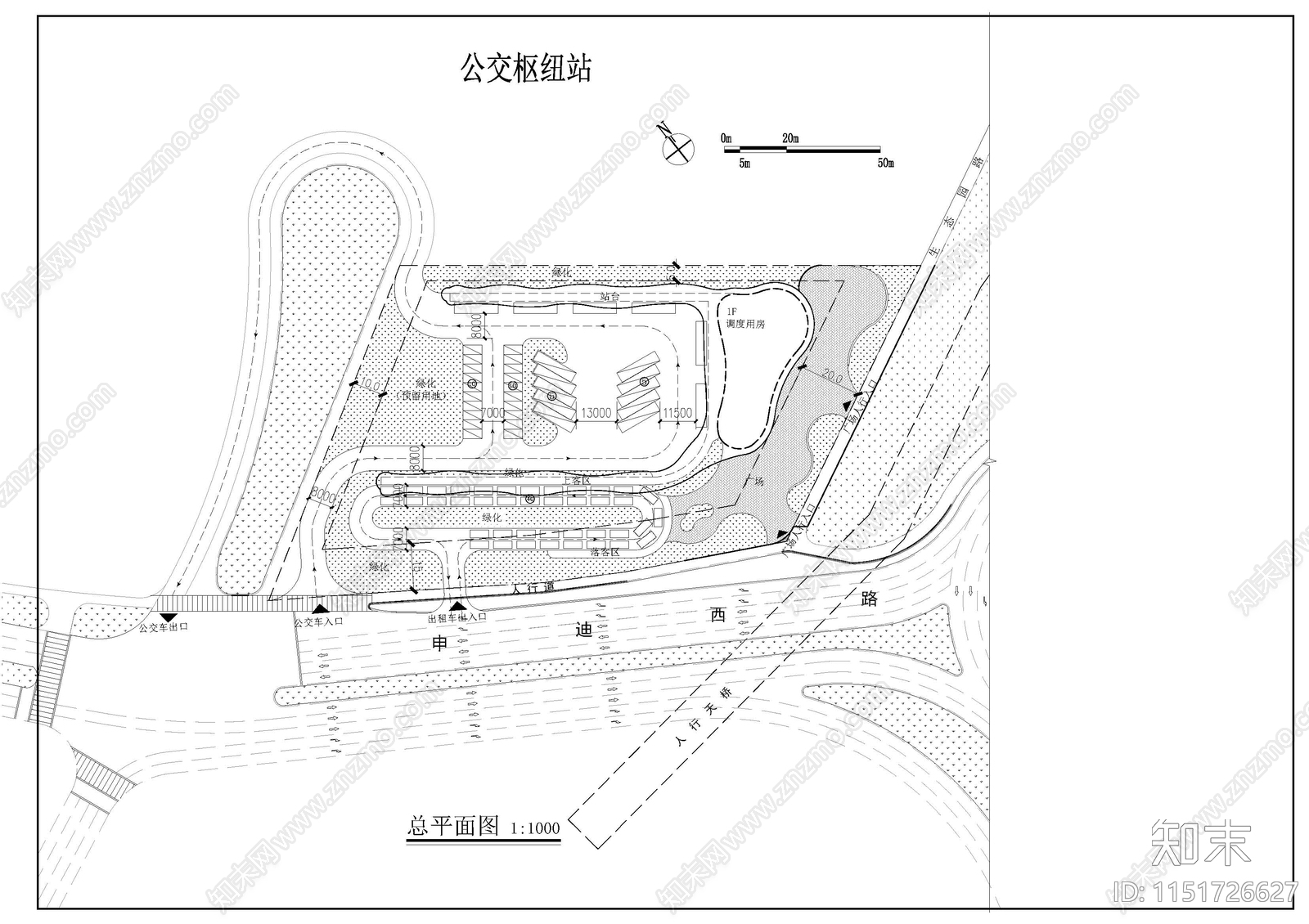 公交枢纽站建筑平面图施工图下载【ID:1151726627】