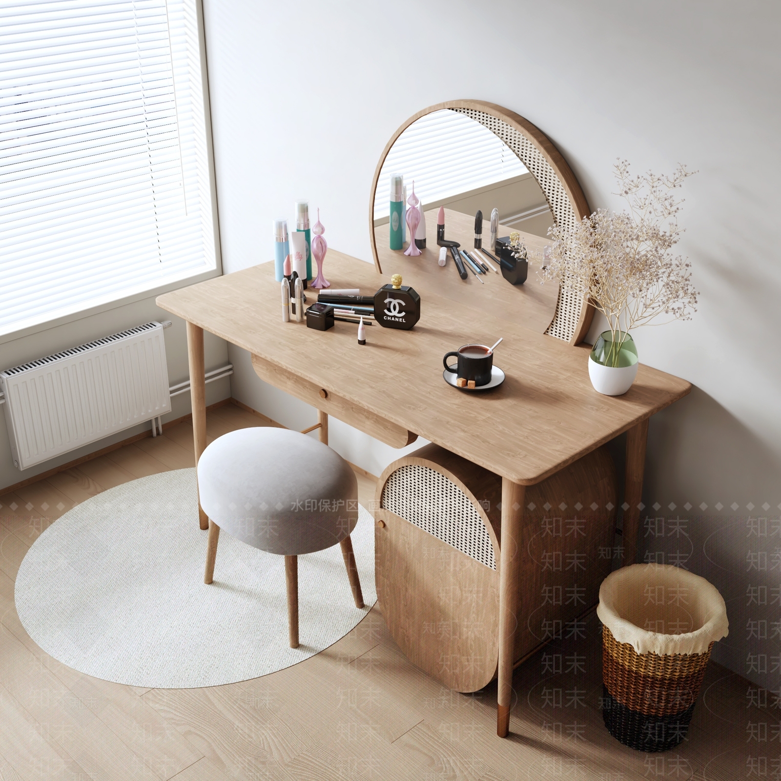 侘寂风梳妆桌凳3D模型下载【ID:1151730514】