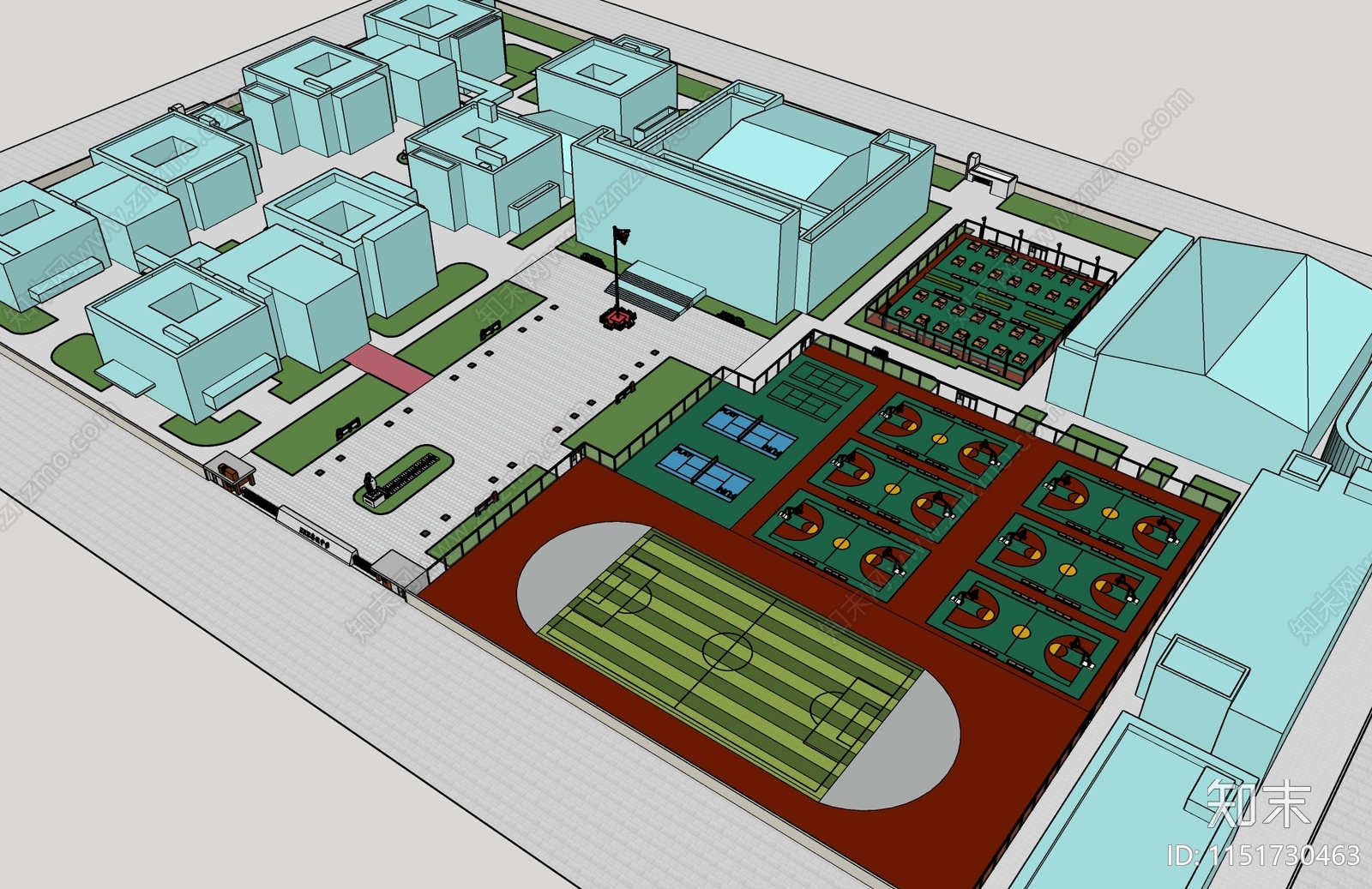 现代校园文化户外景观SU模型下载【ID:1151730463】