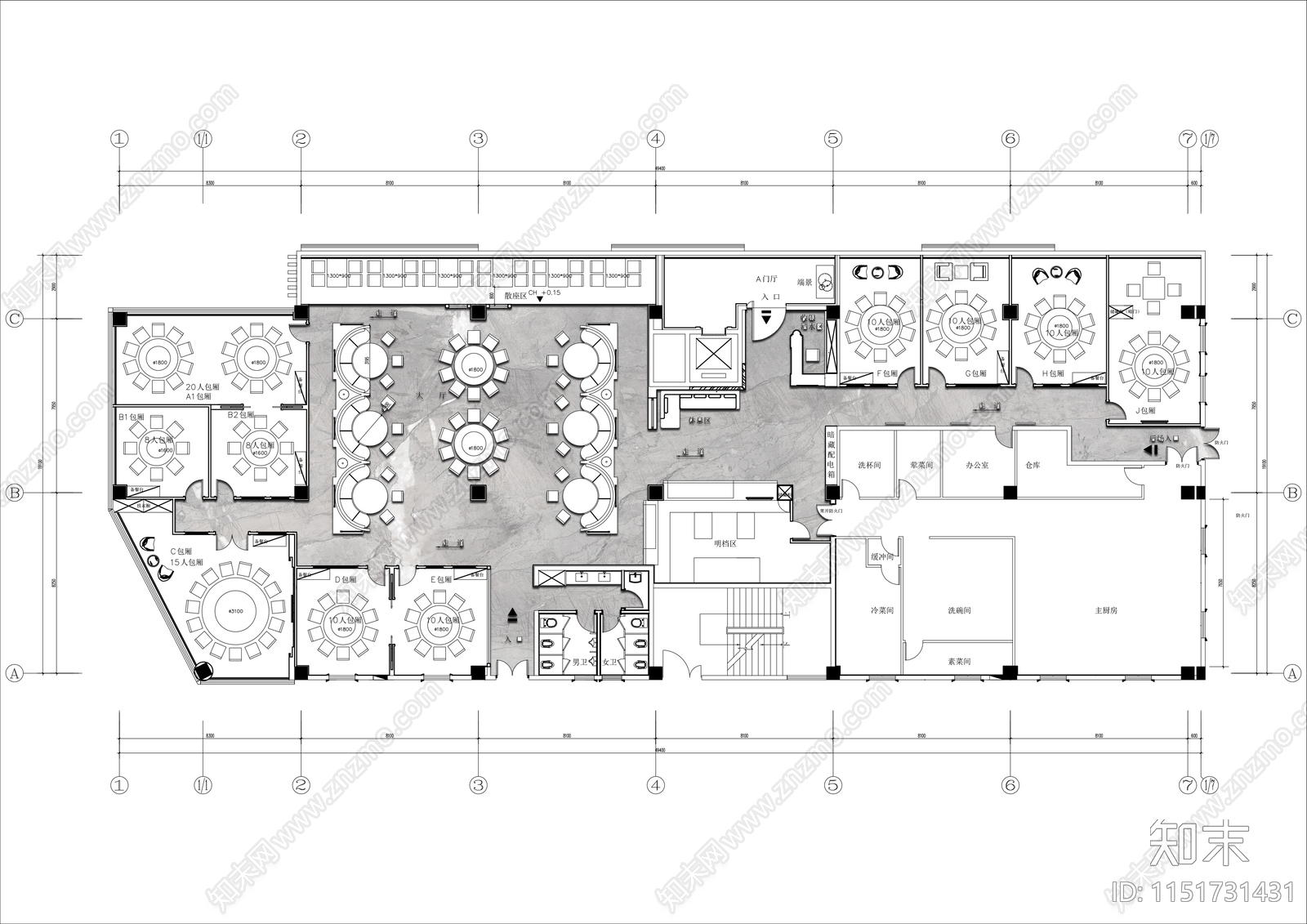 900㎡中餐厅施工图下载【ID:1151731431】