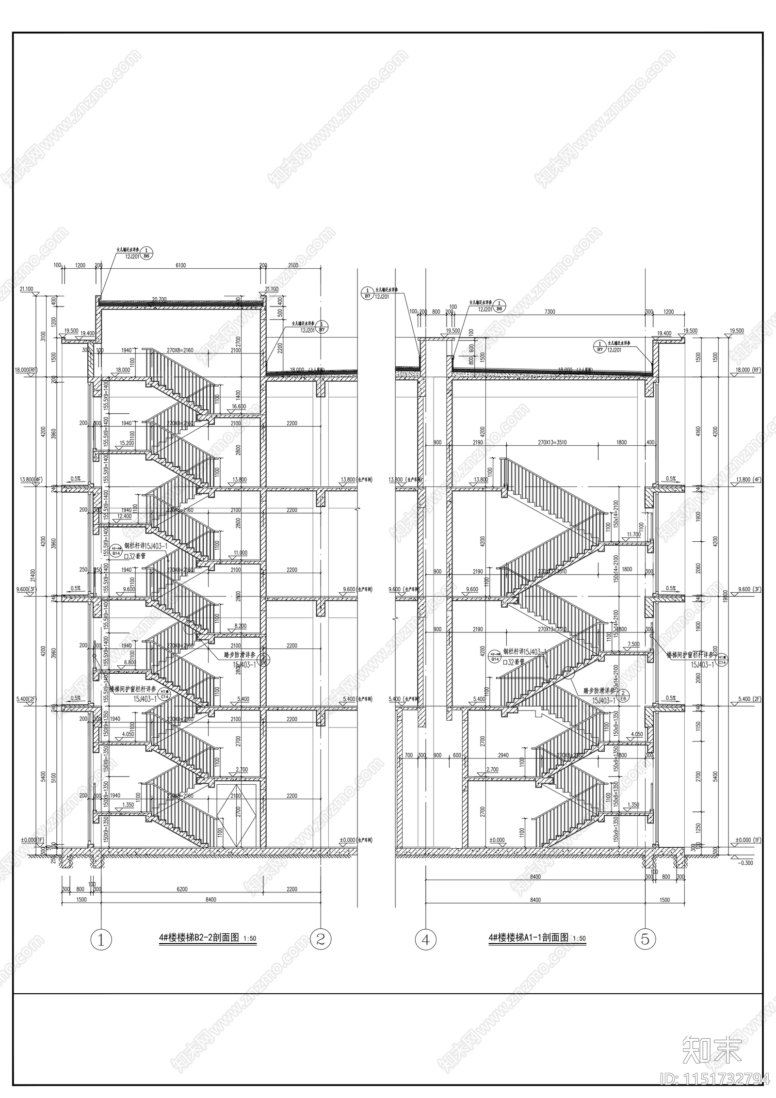 标准化4层厂房建筑cad施工图下载【ID:1151732794】