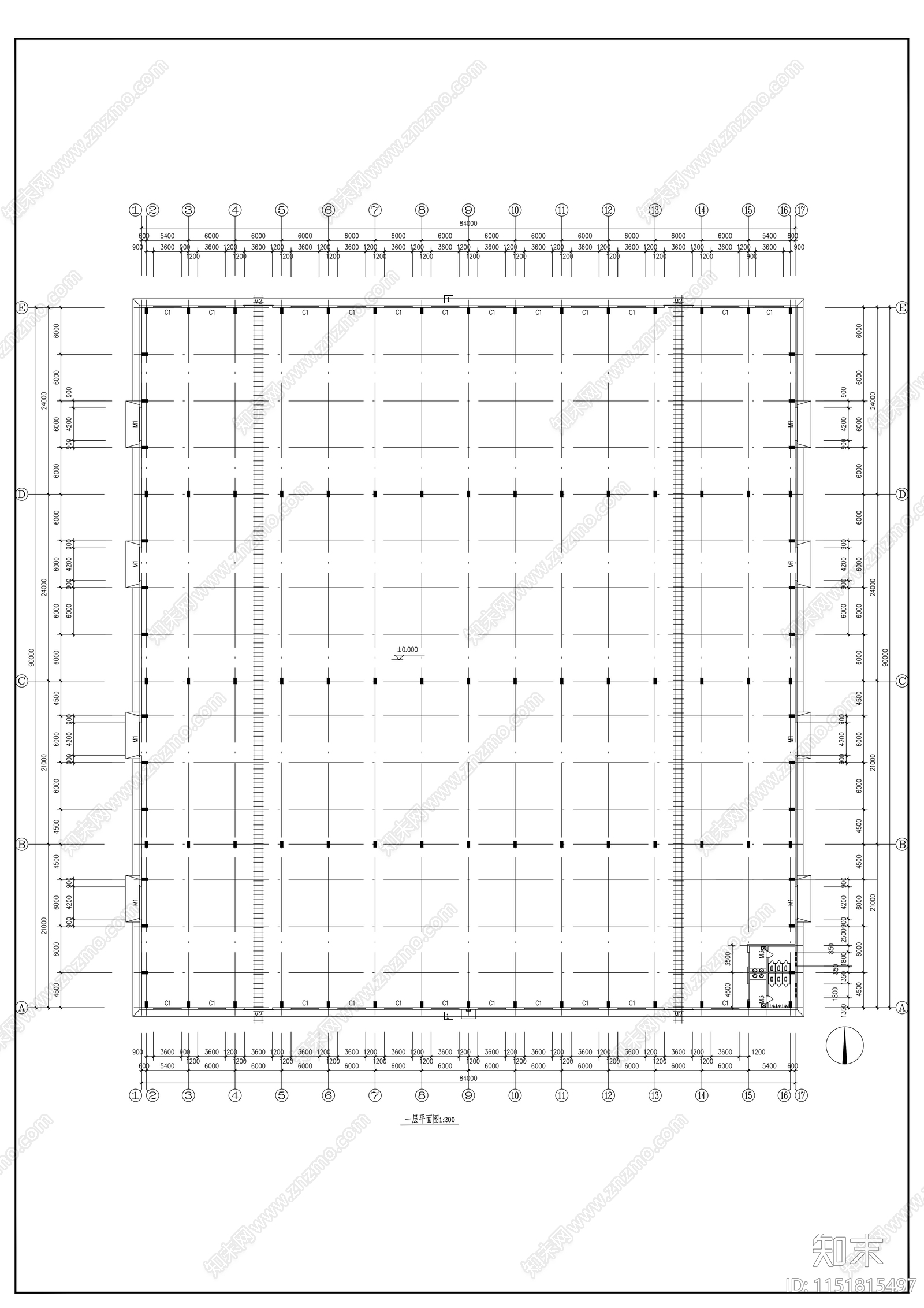 单层排架工业厂房建筑cad施工图下载【ID:1151815497】