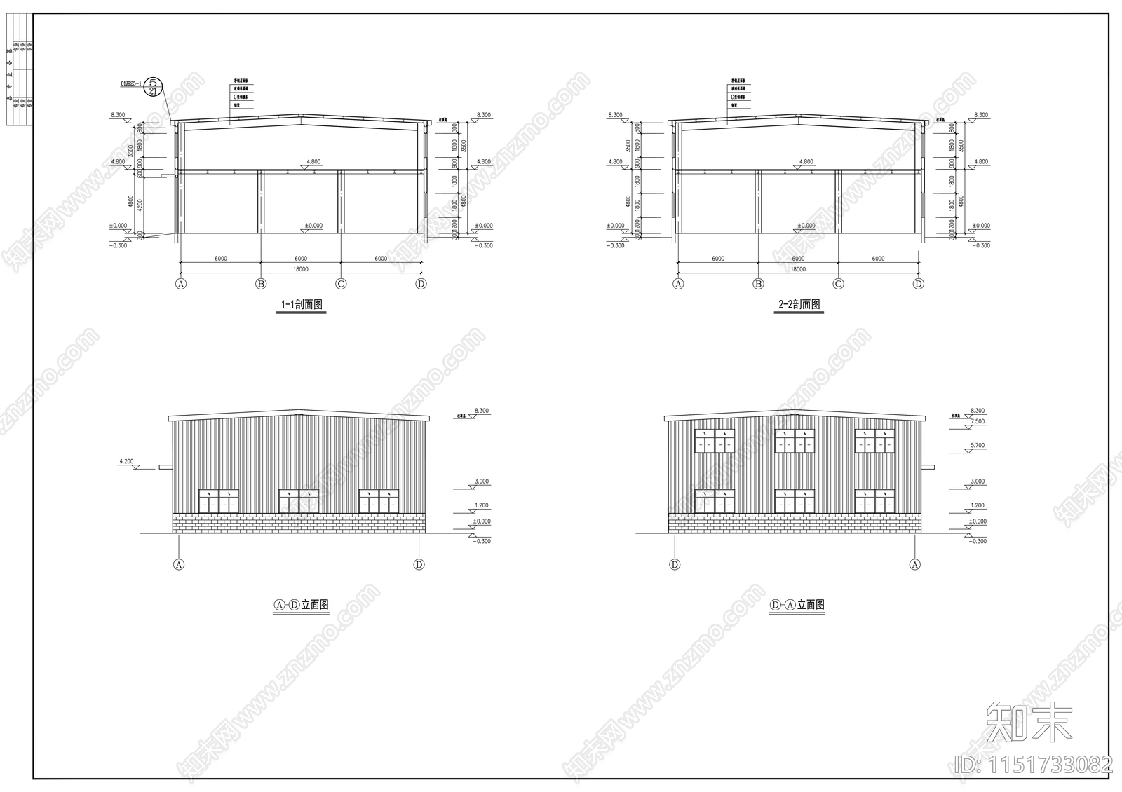 二层轻钢结构厂房建筑cad施工图下载【ID:1151733082】