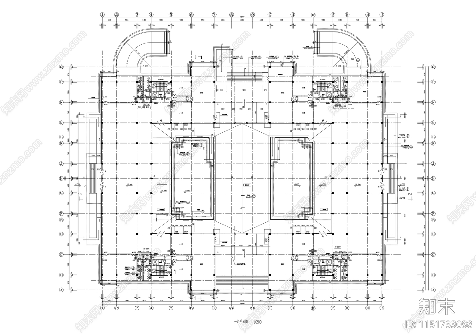 孵化园建筑cad施工图下载【ID:1151733088】
