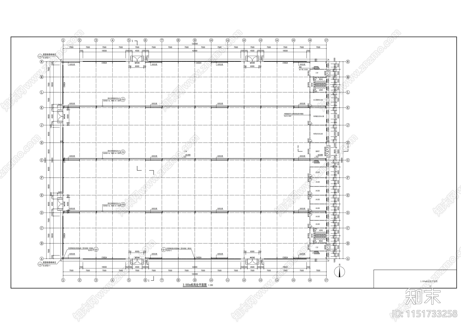 光玻璃幕墙生产厂房建筑cad施工图下载【ID:1151733258】