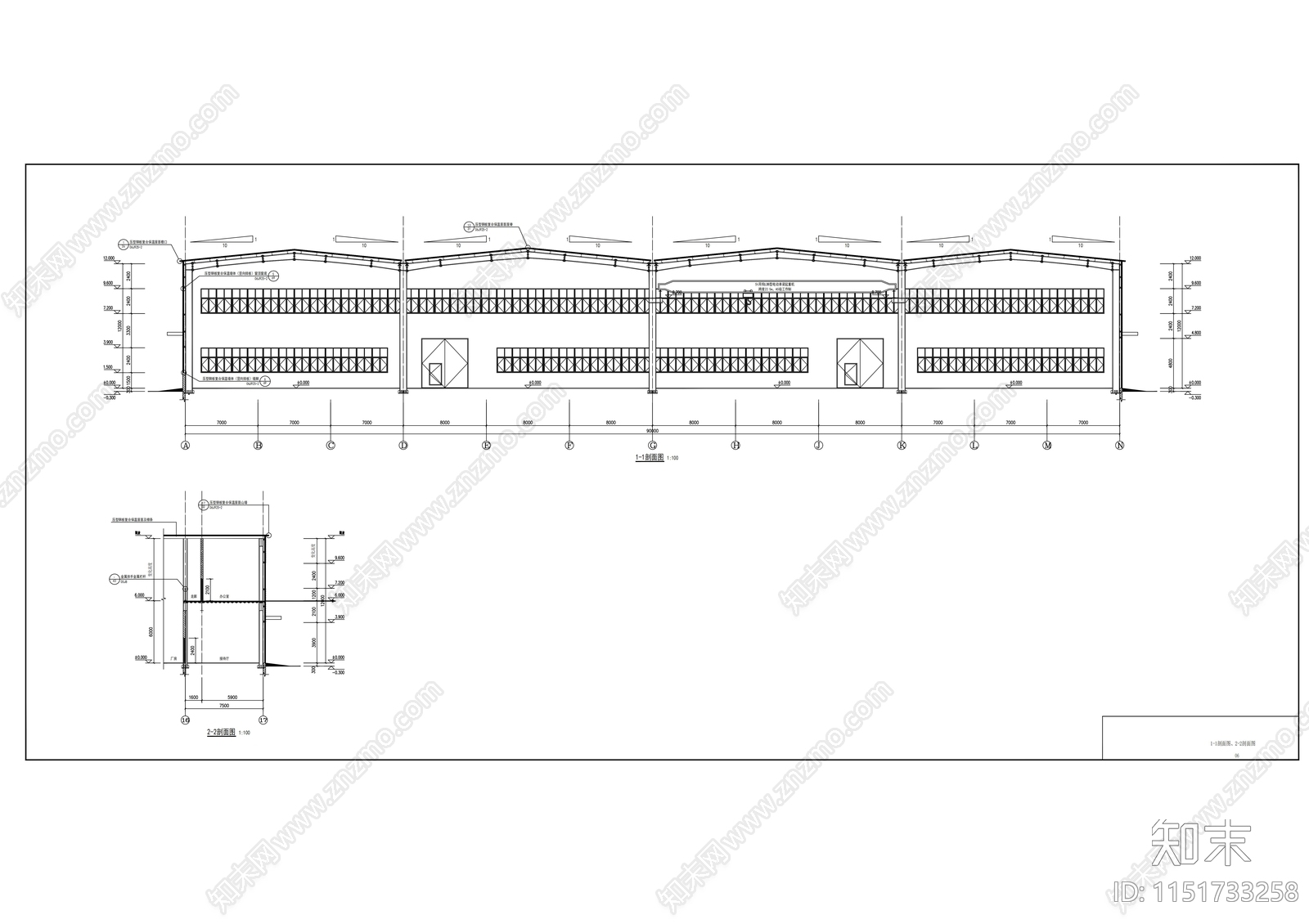 光玻璃幕墙生产厂房建筑cad施工图下载【ID:1151733258】