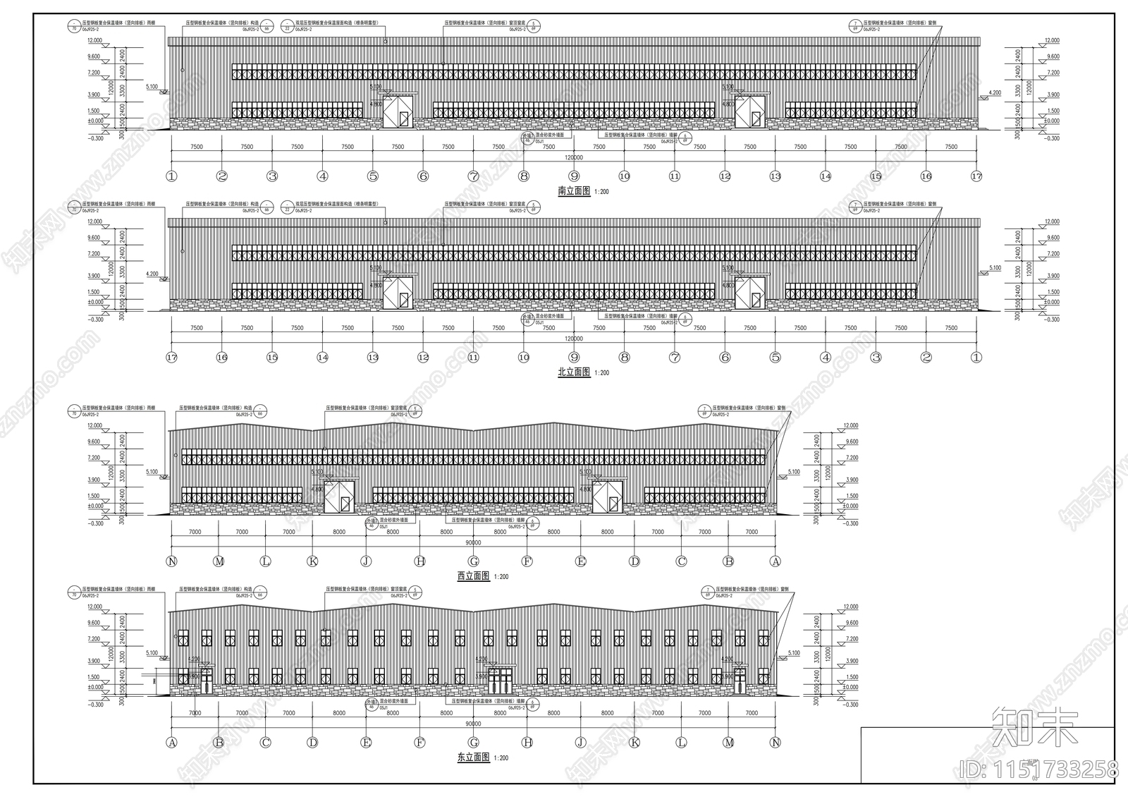 光玻璃幕墙生产厂房建筑cad施工图下载【ID:1151733258】