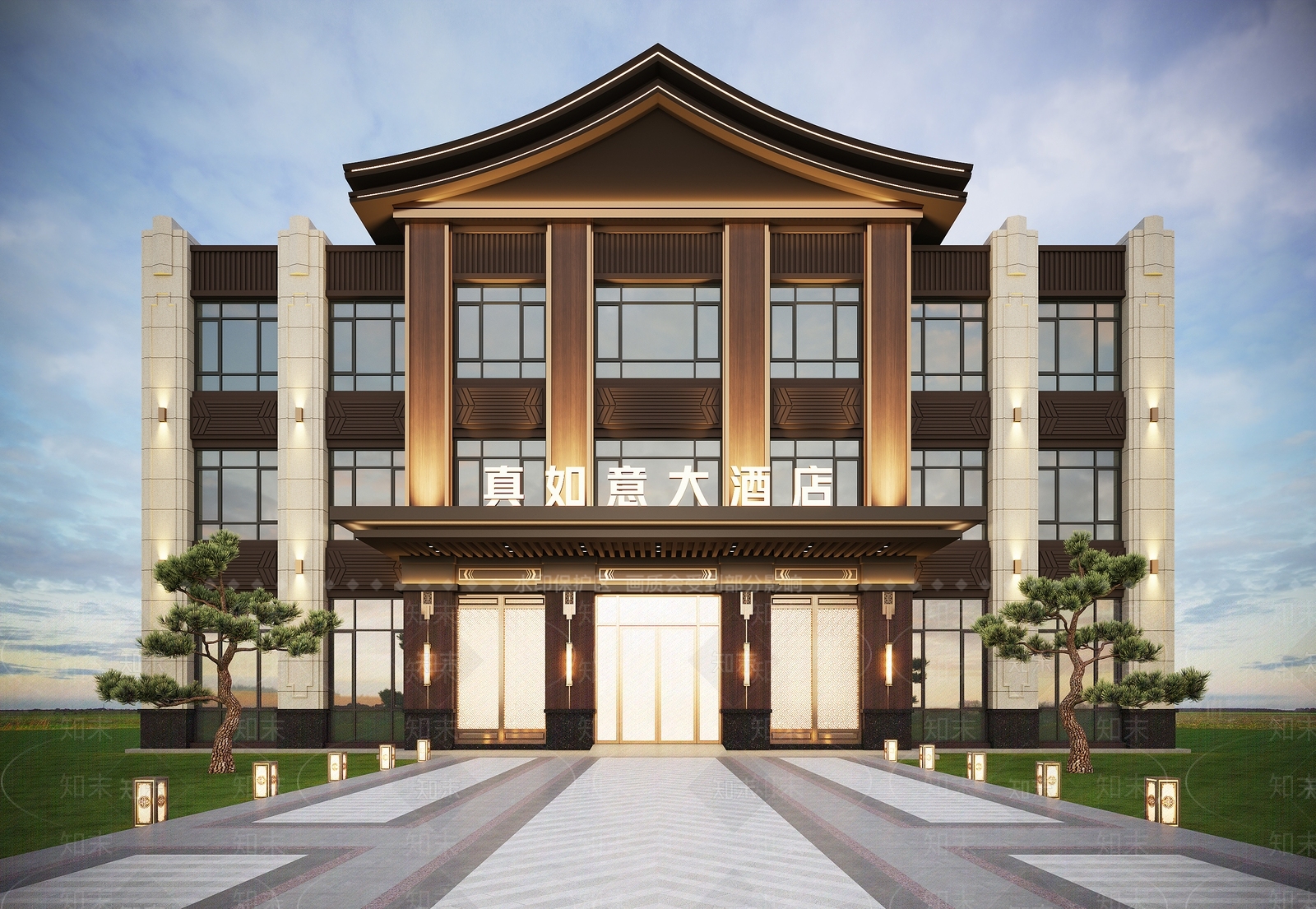 新中式酒店外观3D模型下载【ID:1151733445】