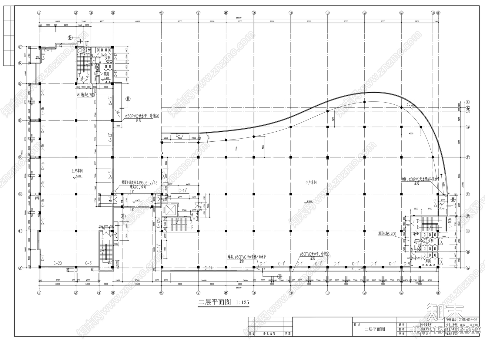 六层框架标准厂房建筑cad施工图下载【ID:1151733309】