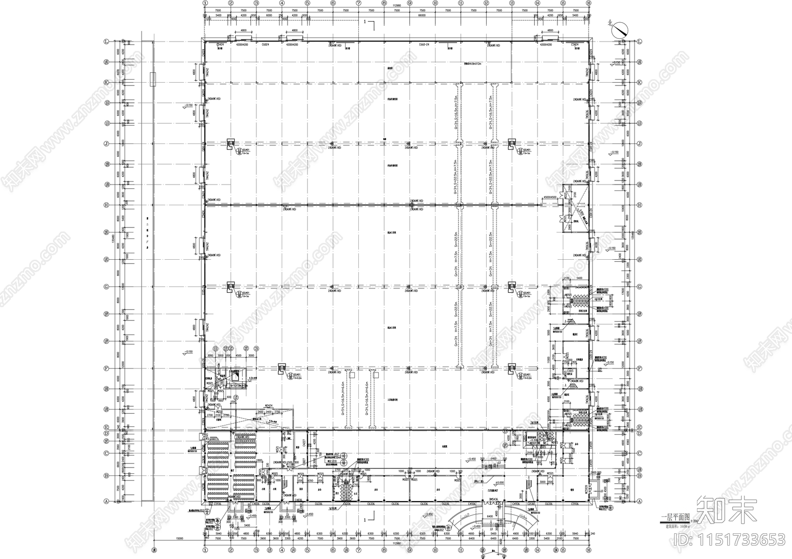 三层大型轻钢厂房建筑方案图cad施工图下载【ID:1151733653】