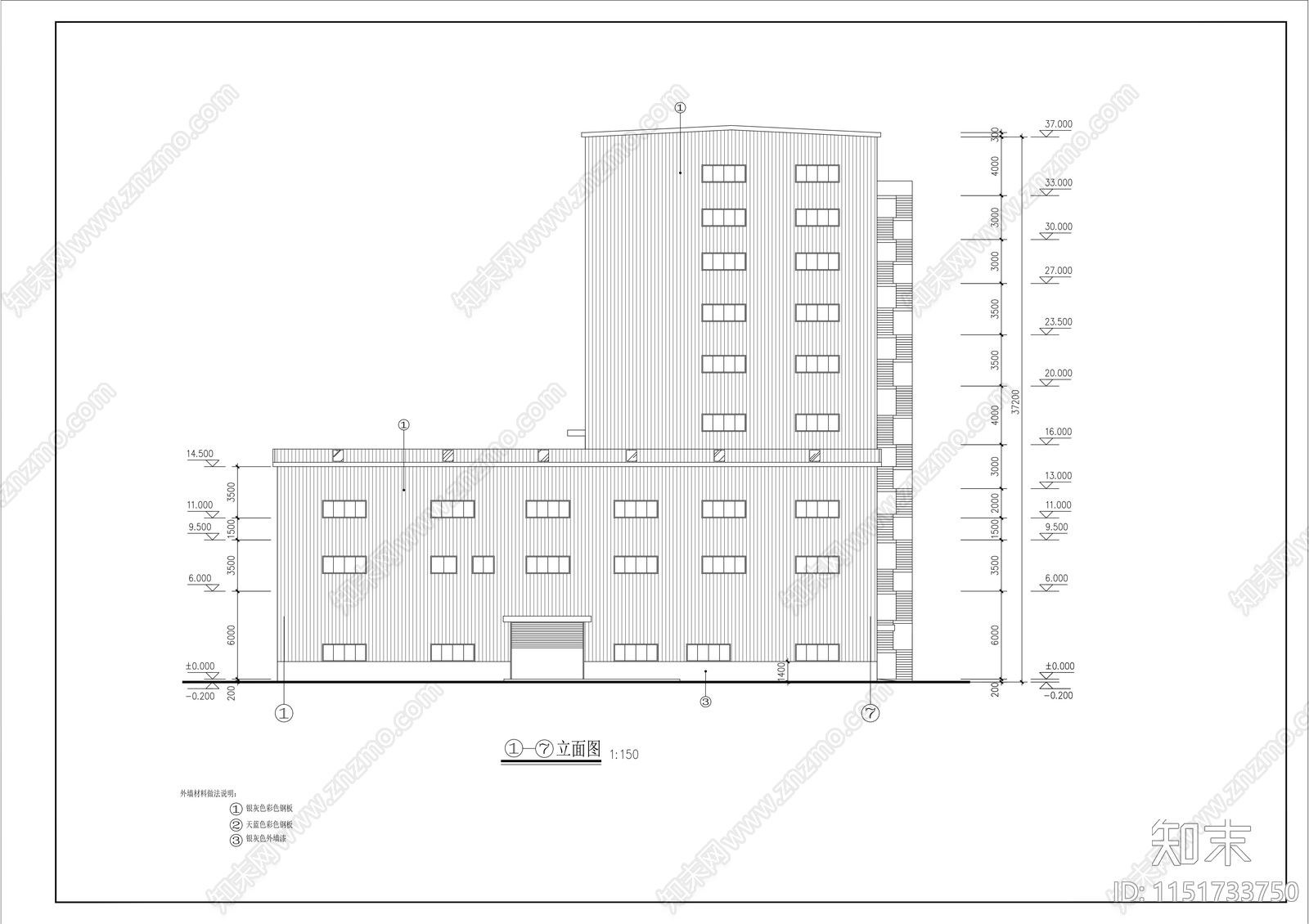 十层厂车间楼建筑cad施工图下载【ID:1151733750】